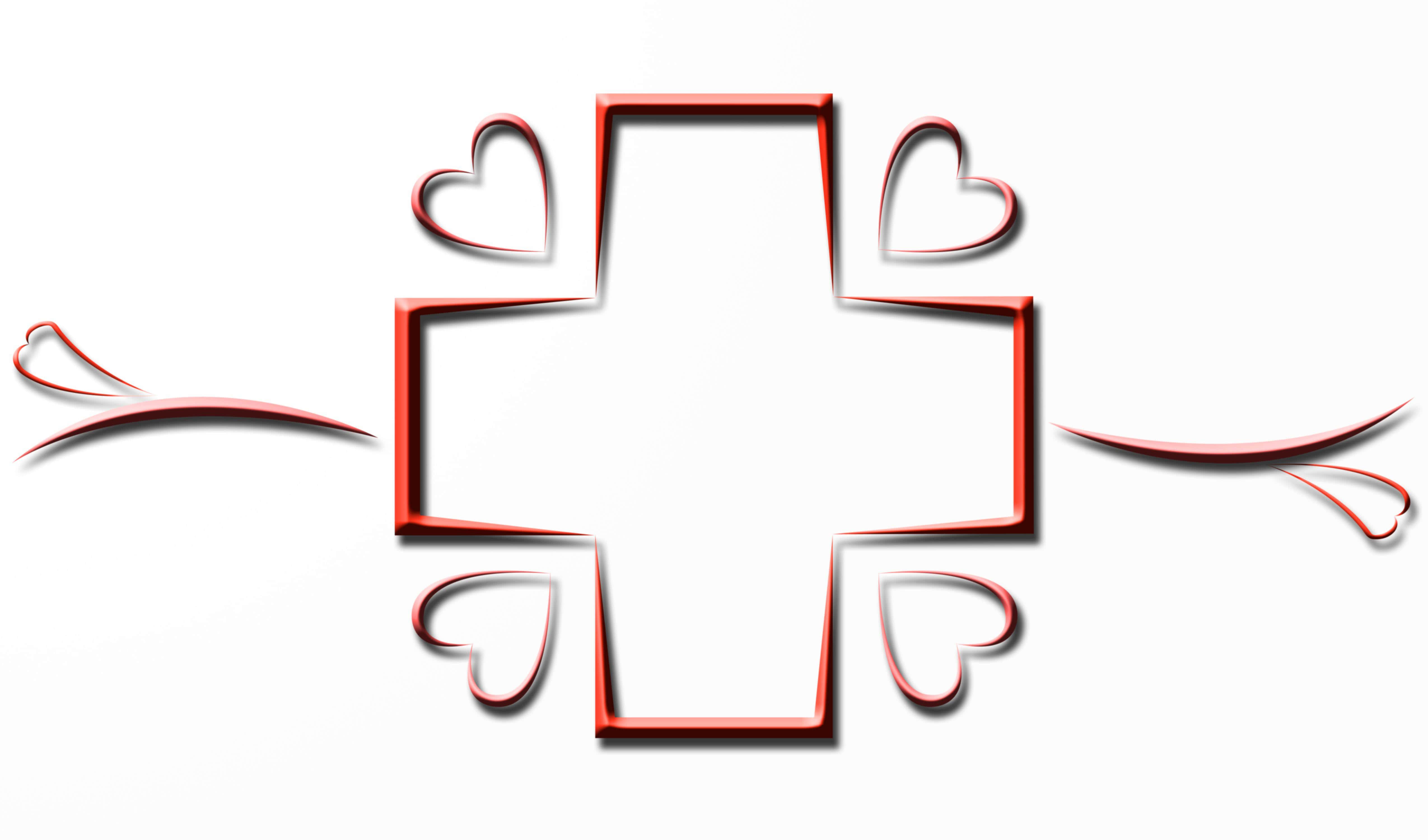 medical cross, heart shapes, flowing ribbon accents, 4K Desktop Wallpaper