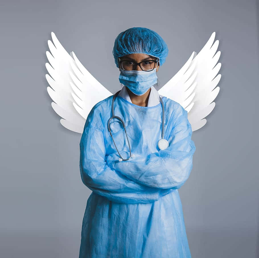 nurse, blue scrubs, white angel wings, SD Desktop Wallpaper