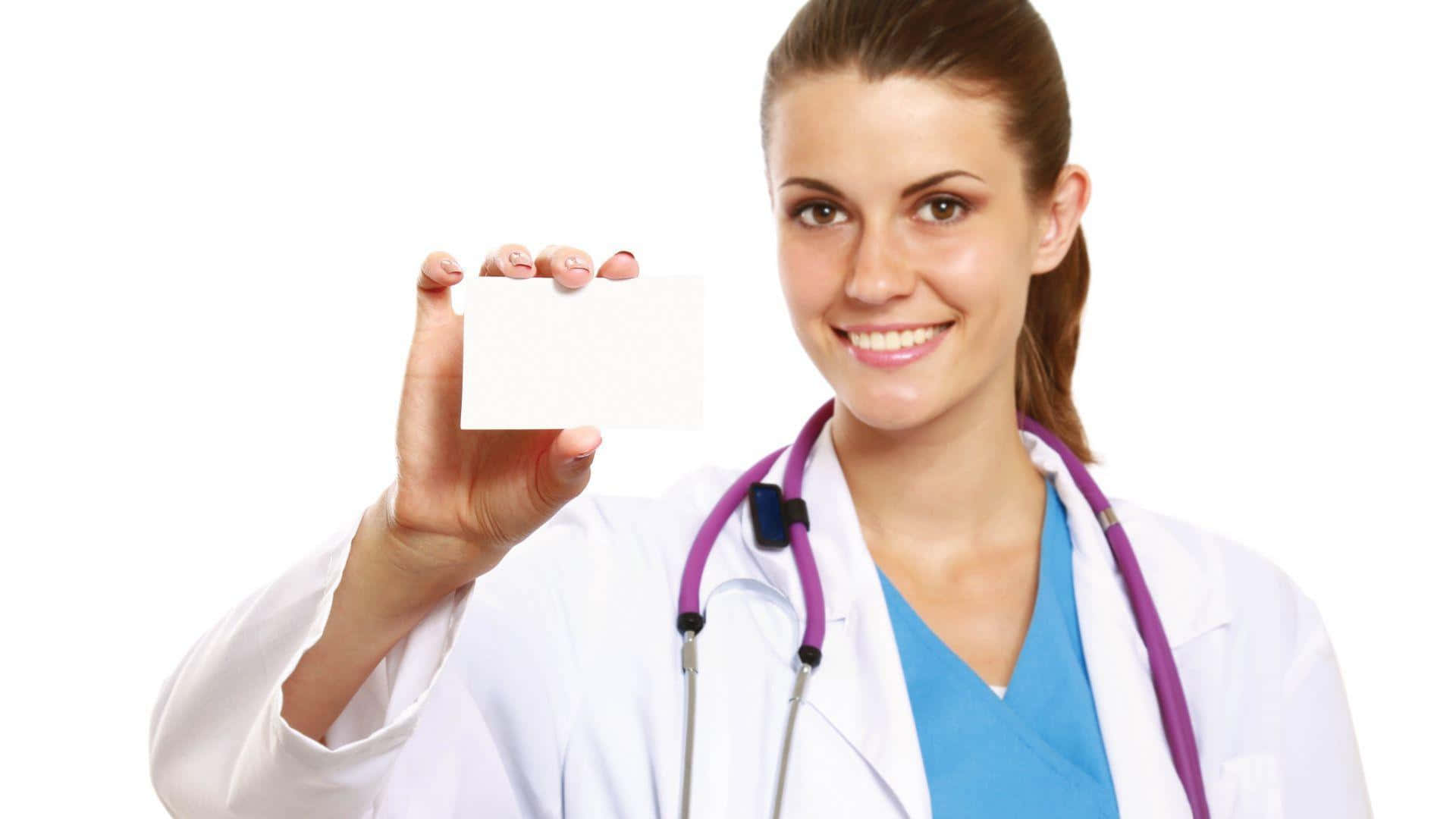 female doctor, white coat, purple stethoscope, Full HD Desktop Wallpaper