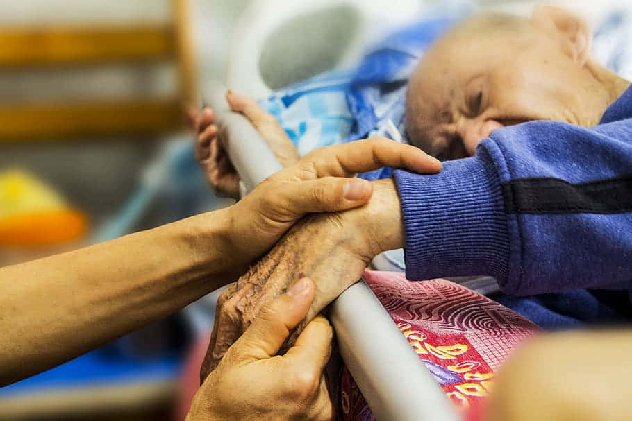 hospital bed, elderly person, hands, SD Desktop Wallpaper