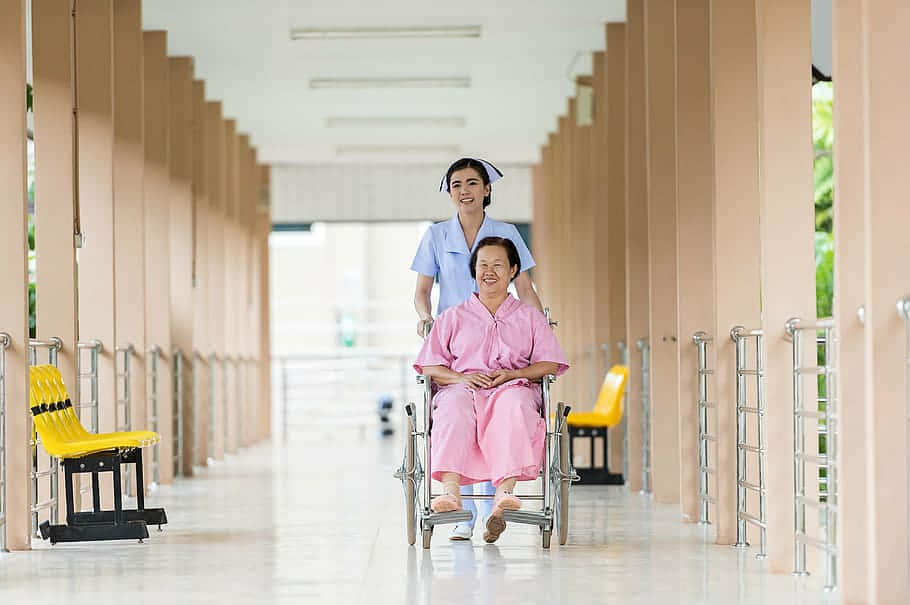 nurse, elderly woman, wheelchair, SD Desktop Wallpaper