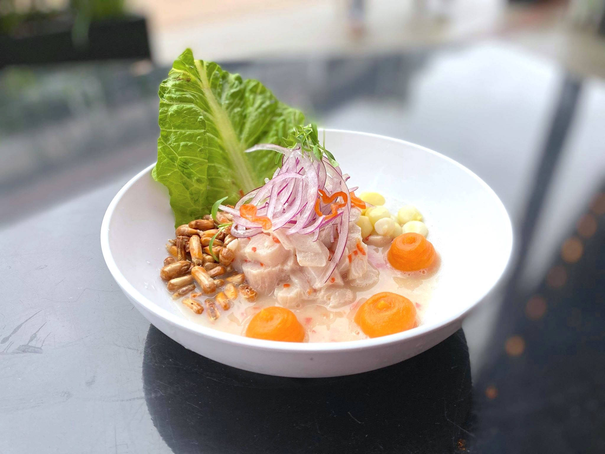Peruvian Ceviche, corn nuts, red onions, Full HD Desktop Wallpaper