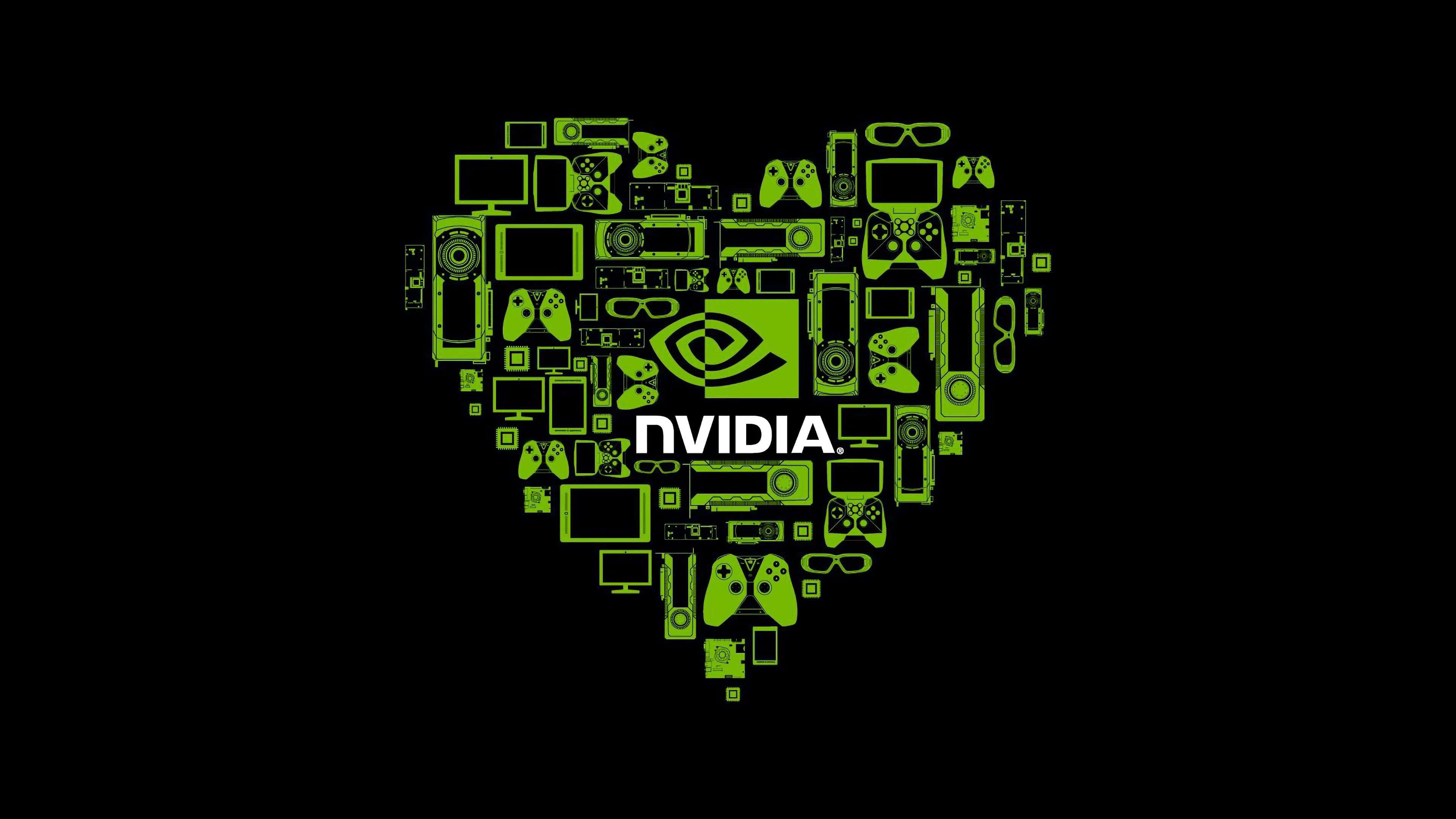 Nvidia 4K UHD, NVIDIA logo, vibrant green heart, 4K Desktop Wallpaper
