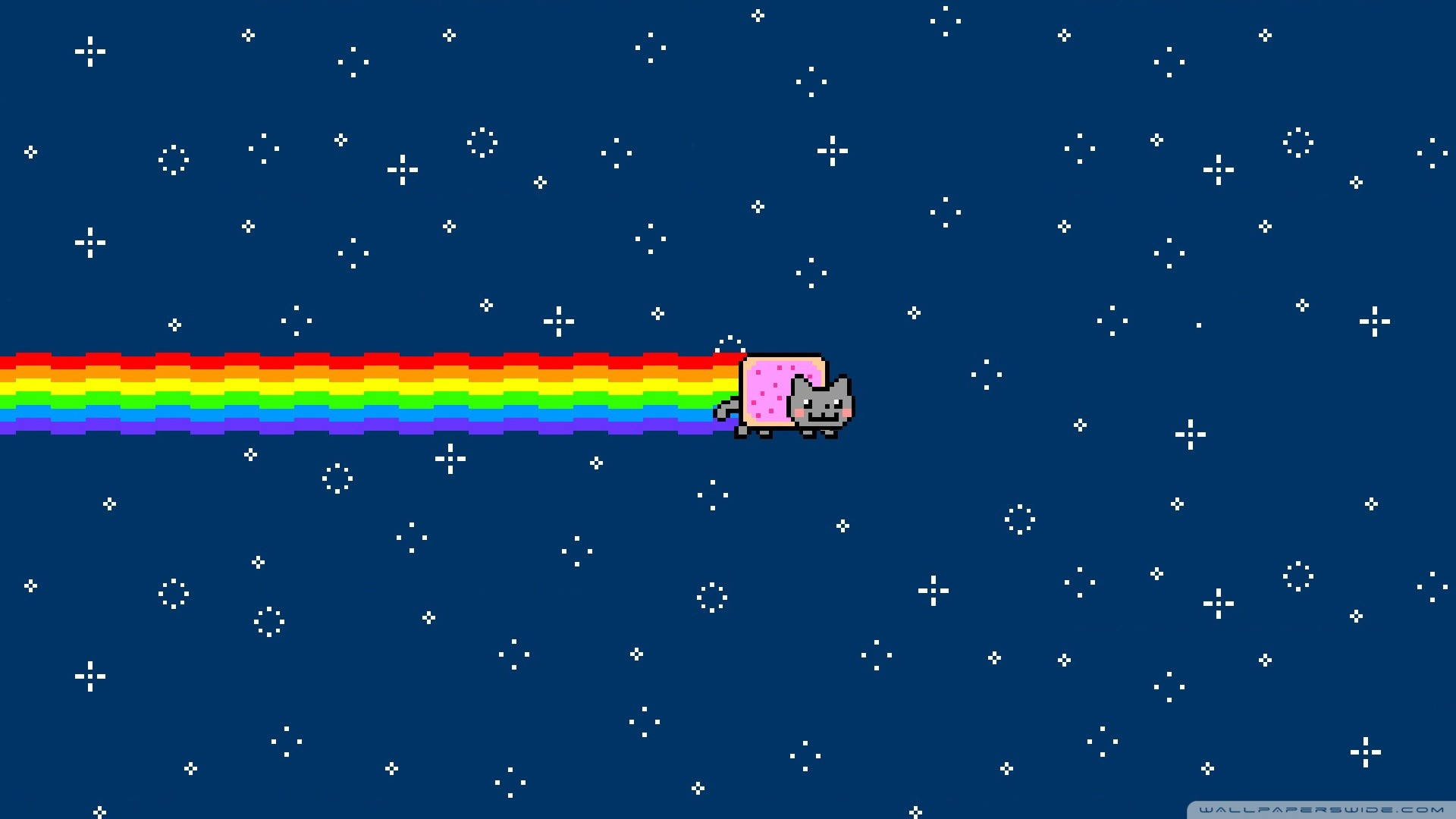 Nyan Cat, starry night sky, vibrant rainbow trail, Full HD Desktop Wallpaper