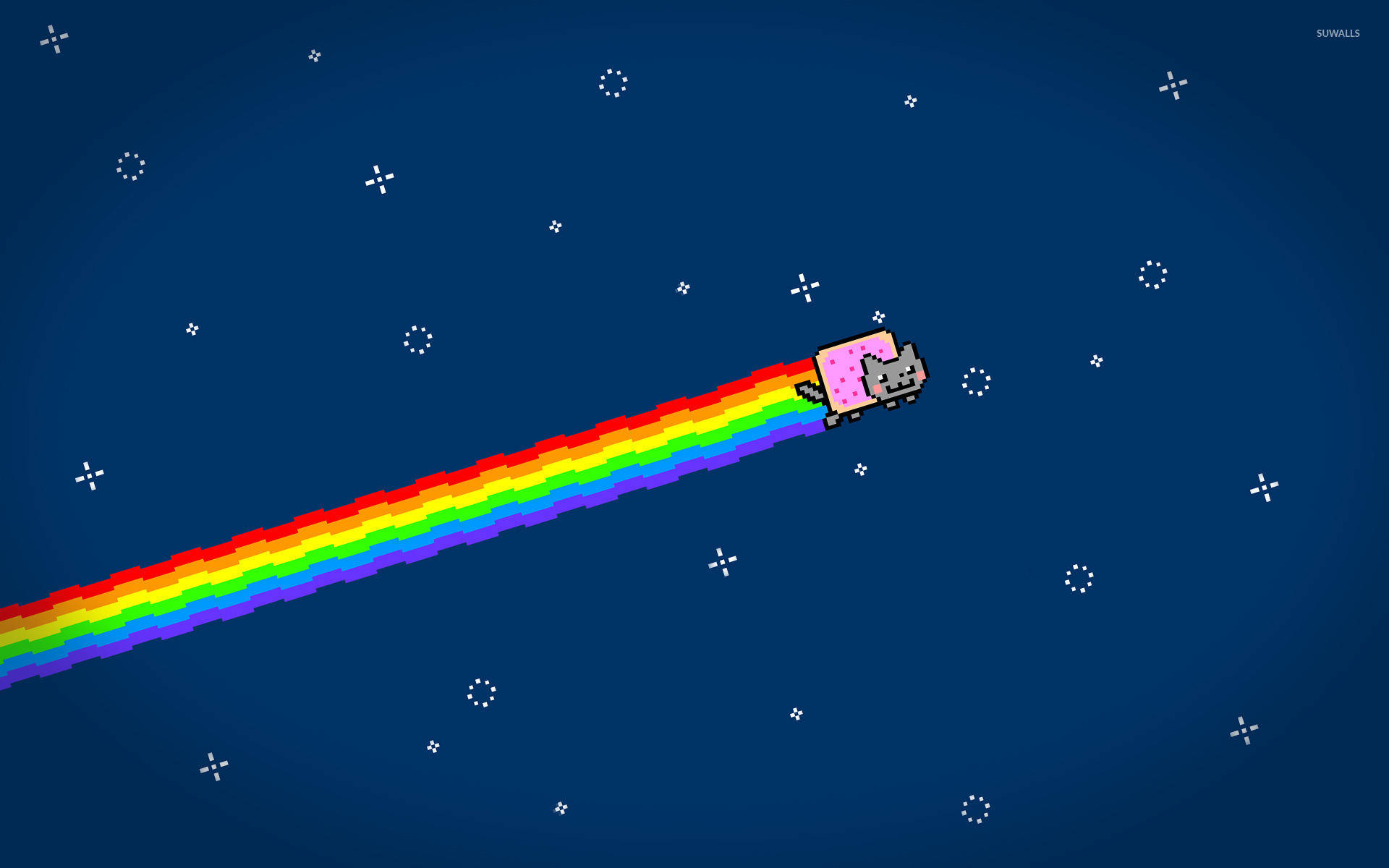 Nyan Cat, pink rocket, starry night sky, Full HD Desktop Wallpaper