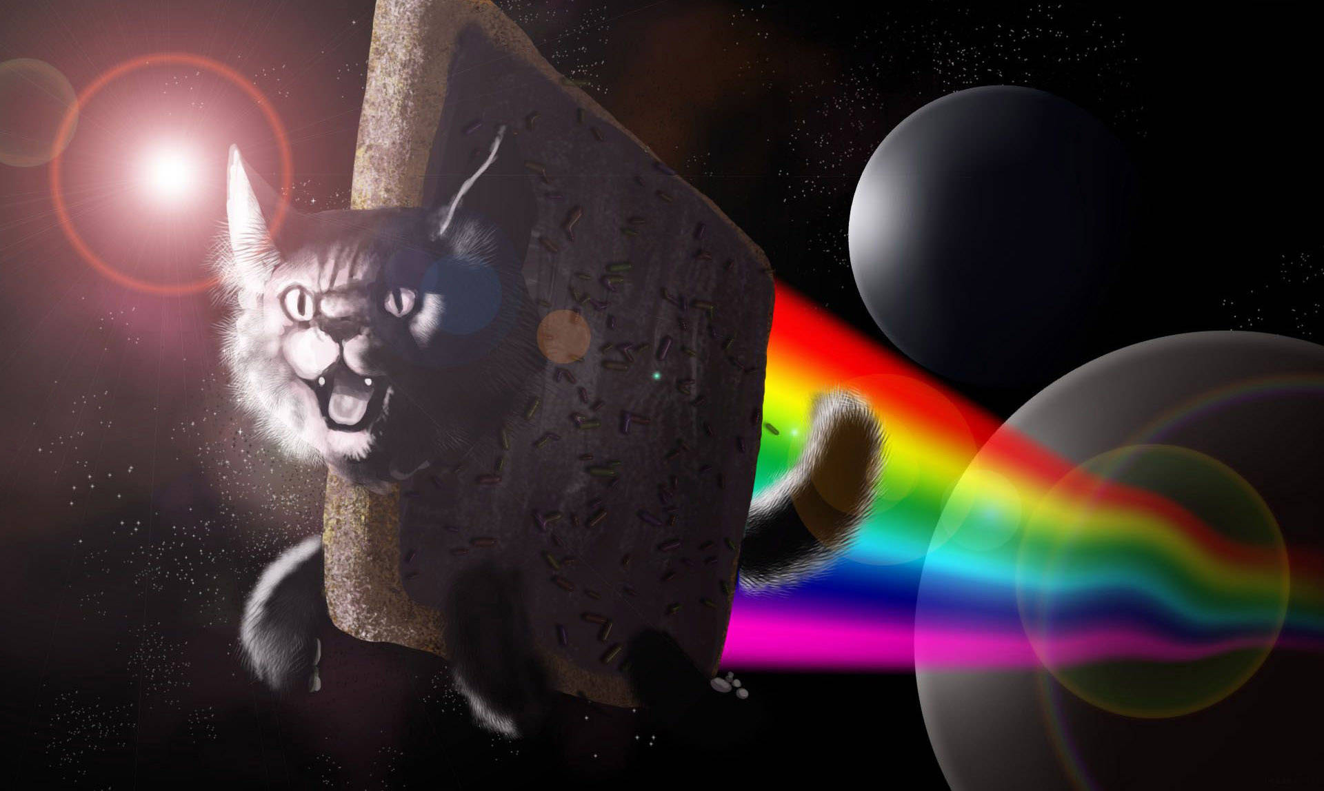Nyan Cat, space suit, rainbow trail, Full HD Desktop Wallpaper