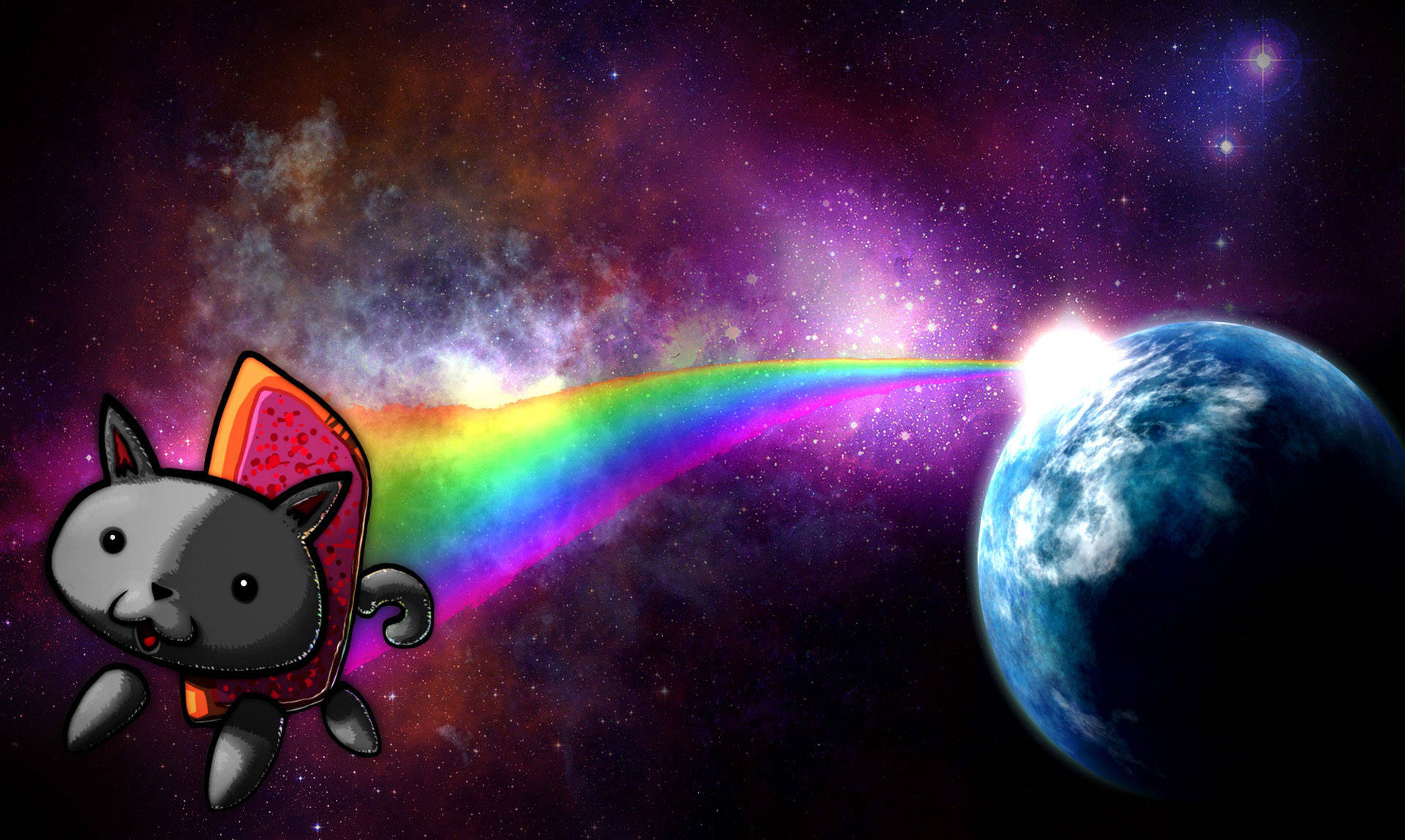 Nyan Cat, jetpack, rainbow beam, Full HD Desktop Wallpaper