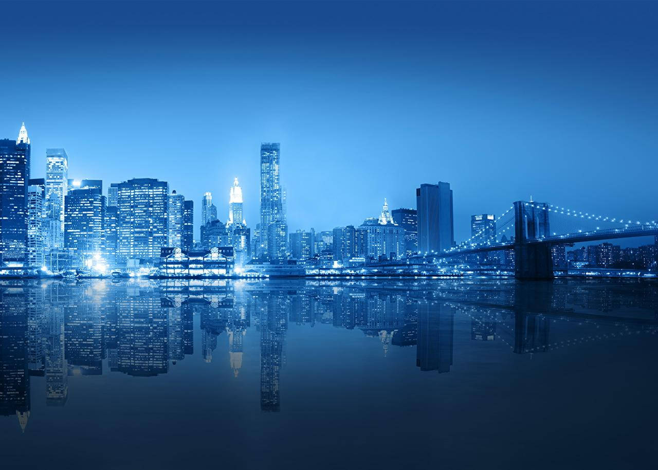 blue-toned cityscape, dusk, skyscrapers, HD Desktop Wallpaper
