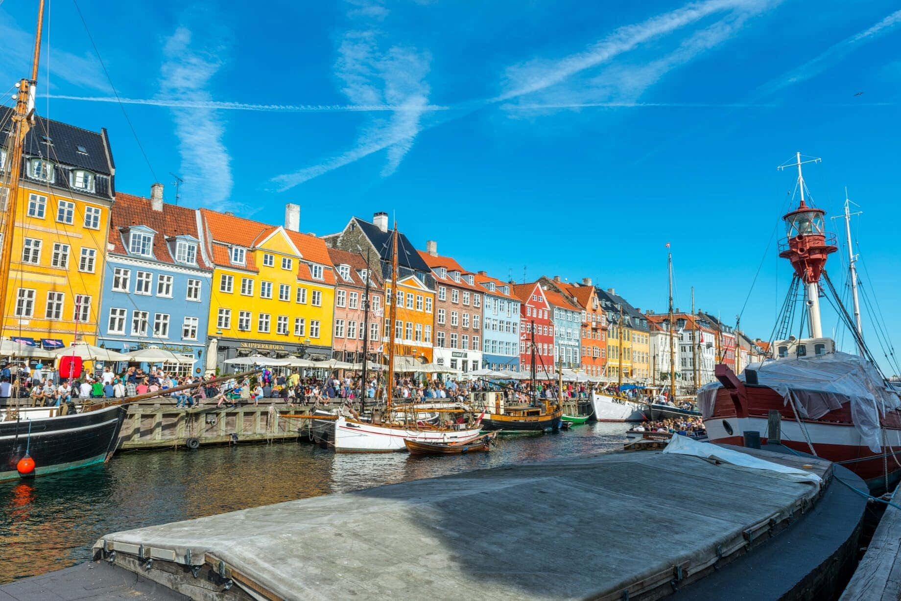 Nyhavn, port boat docks, blue sky, HD Desktop Wallpaper