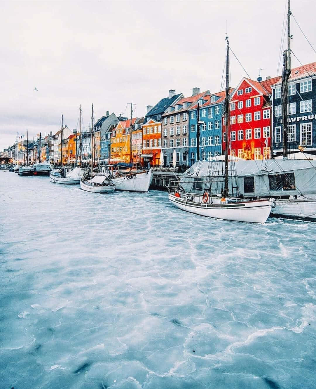 Nyhavn, frozen harbor, colorful houses, HD Phone Wallpaper