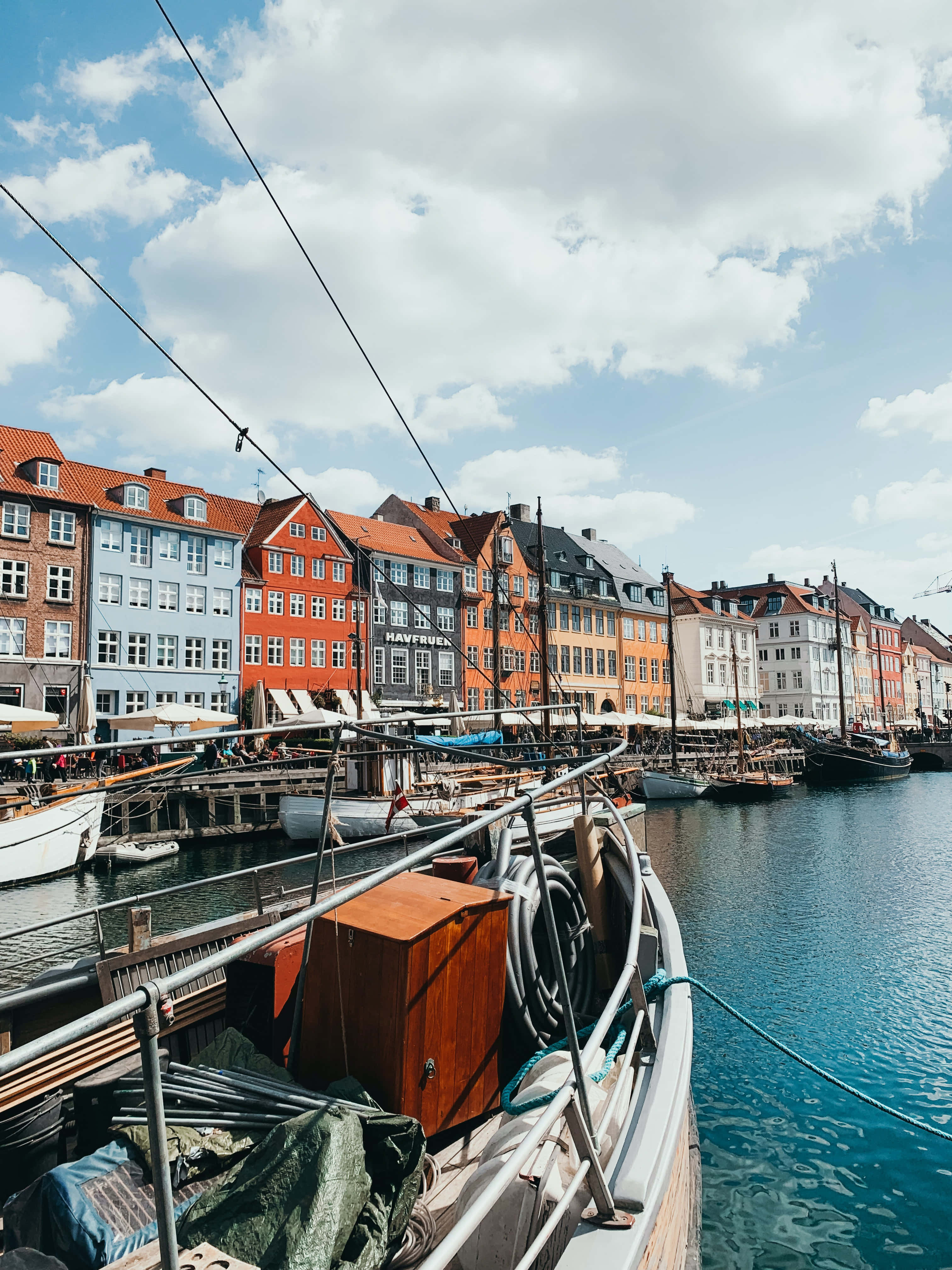 Nyhavn, port boat buildings, bustling harbor, 4K Phone Wallpaper