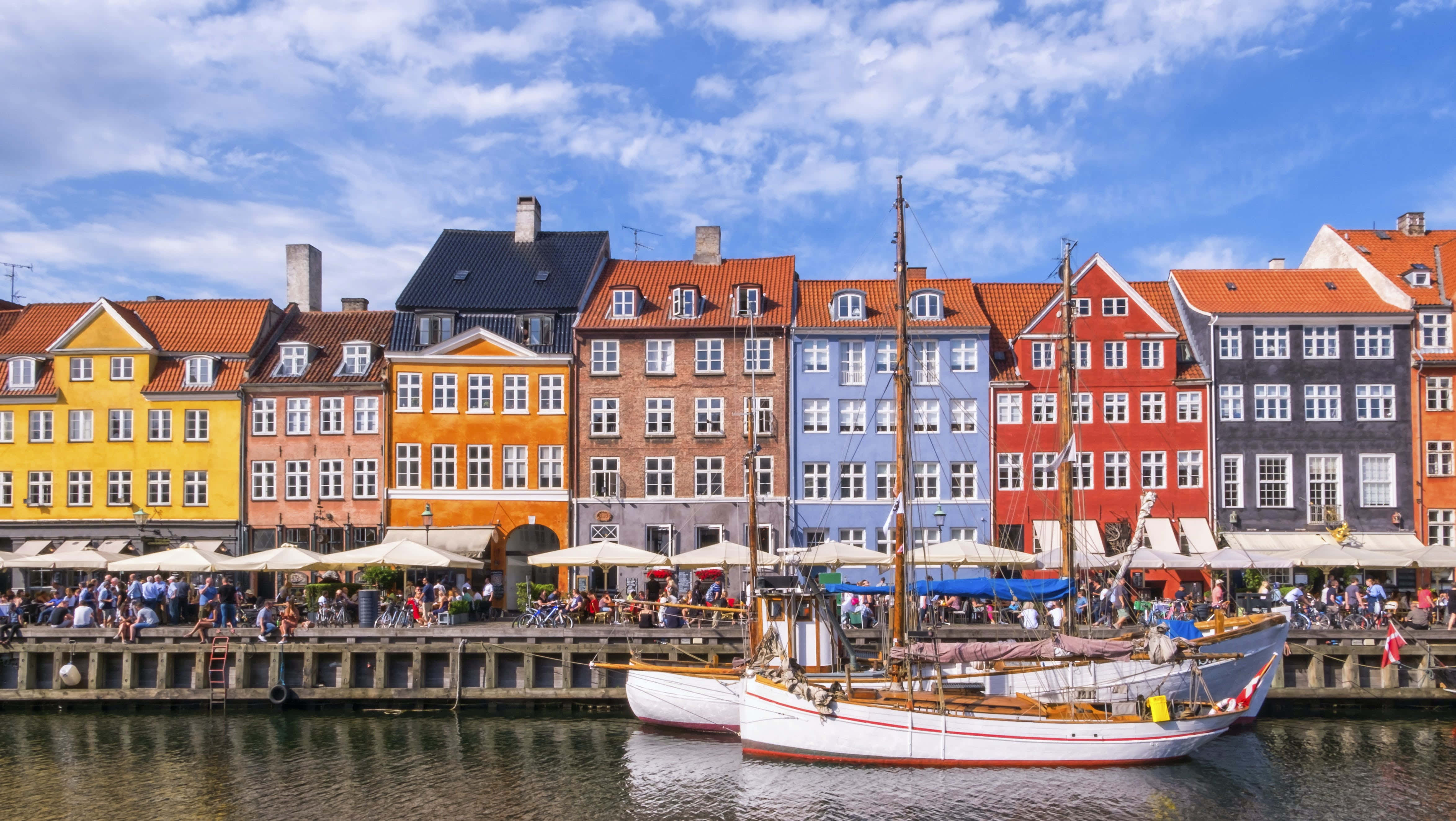 Nyhavn, port, harbor restaurants, 4K Desktop Wallpaper