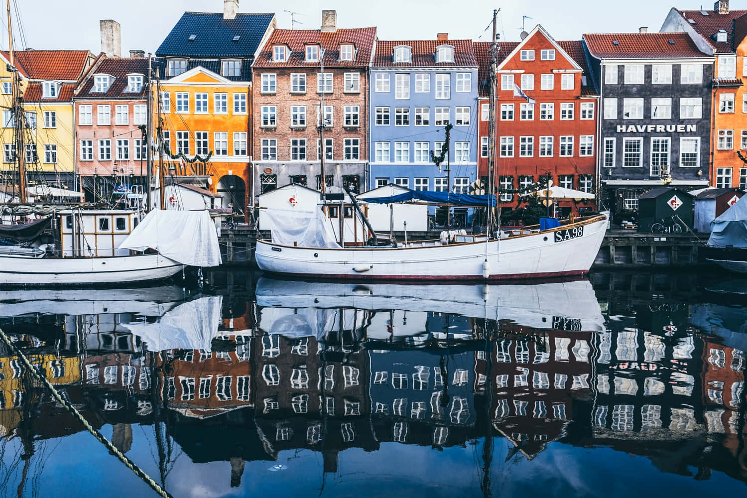 Nyhavn, water reflection, vibrant colorful houses, HD Desktop Wallpaper