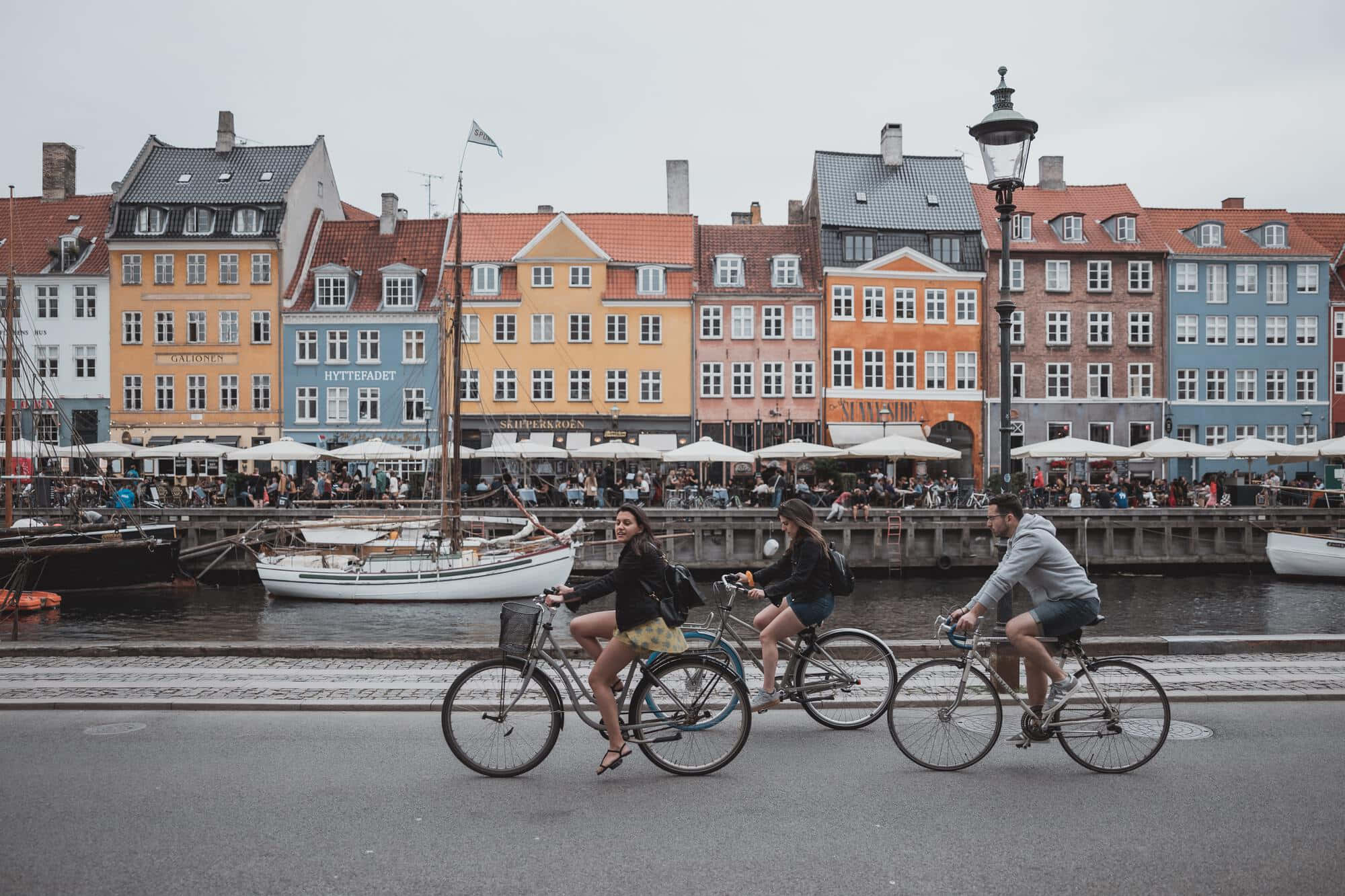 Nyhavn, port bike lane, waterfront canal, Full HD Desktop Wallpaper