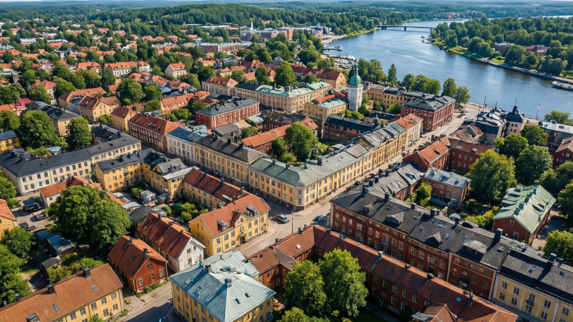 Nyköping, city center, rooftops, Full HD Desktop Wallpaper