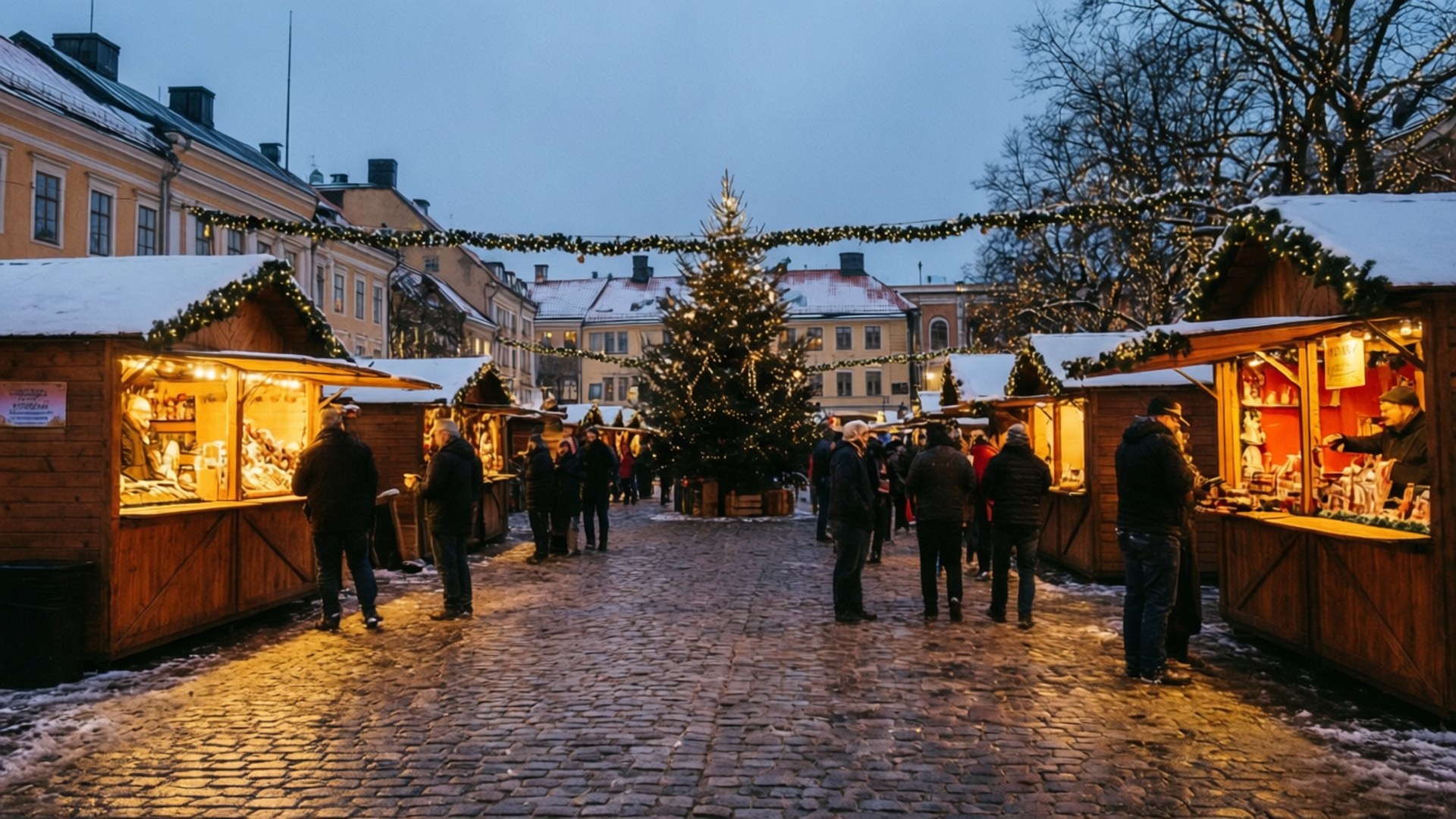 Nyköping, main square, Christmas market, Full HD Desktop Wallpaper