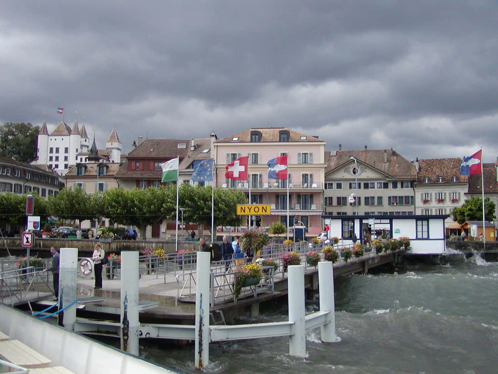 Nyon Switzerland, cloudy day, riverside promenade, HD Desktop Wallpaper