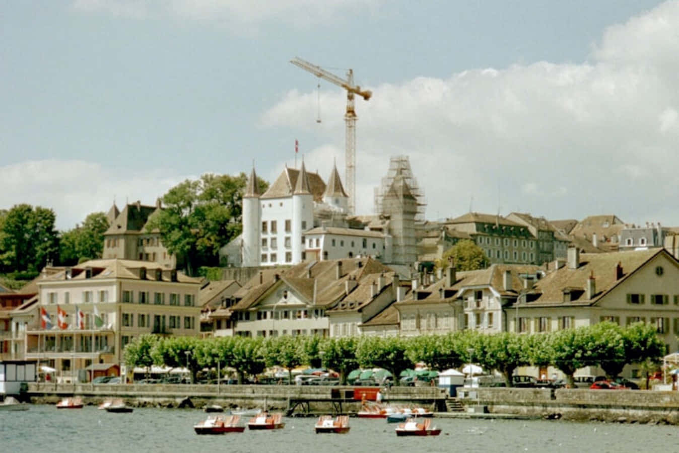 Nyon Switzerland, castle, crane, HD Desktop Wallpaper