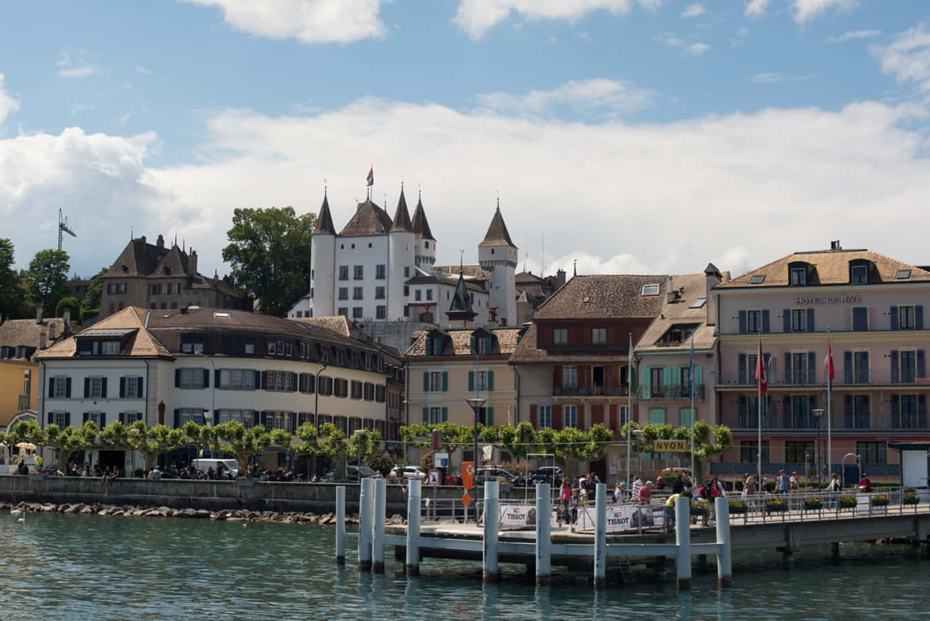 Nyon, Switzerland, waterfront view, historic European town, HD Desktop Wallpaper