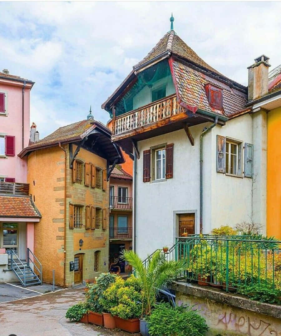 Nyon, Switzerland, traditional European houses, tiled roofs, SD Phone Wallpaper