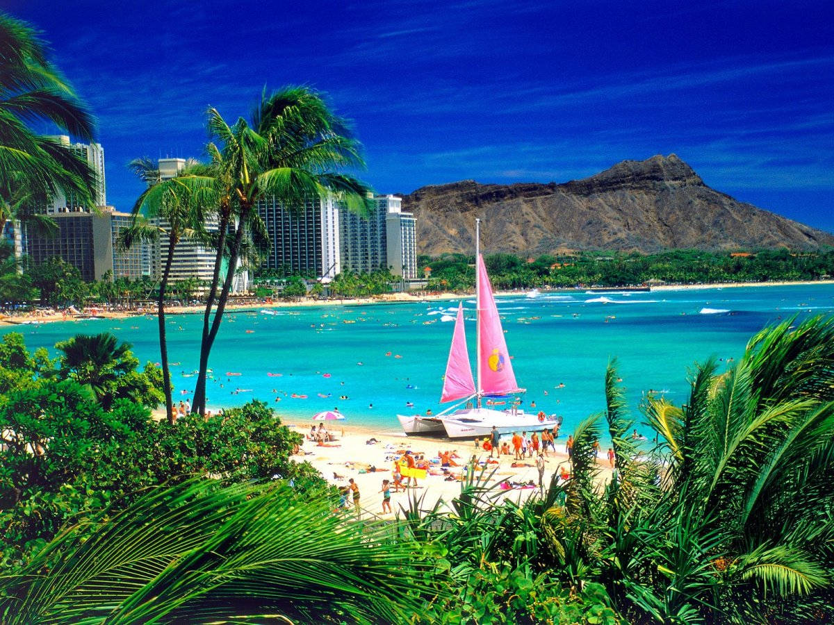 Oahu, sailboat, turquoise waters, SD Desktop Wallpaper