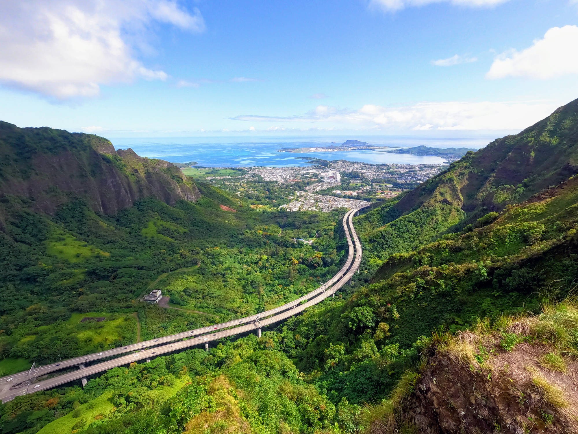 Oahu, winding highway, lush green mountains, Full HD Desktop Wallpaper