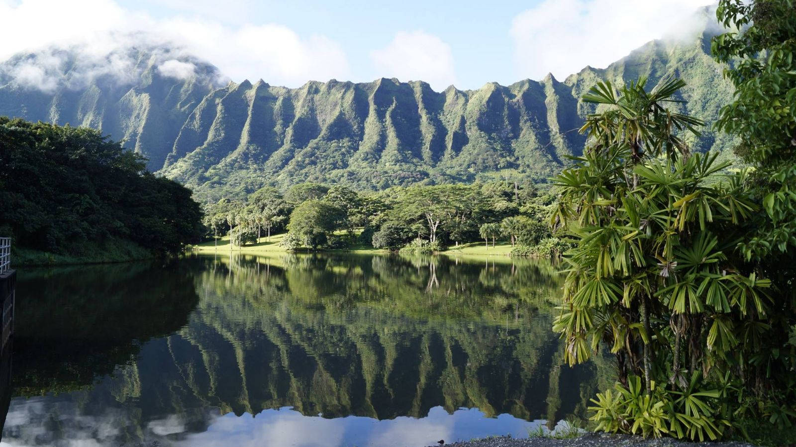 Oahu, lake, lush green mountains, HD Desktop Wallpaper