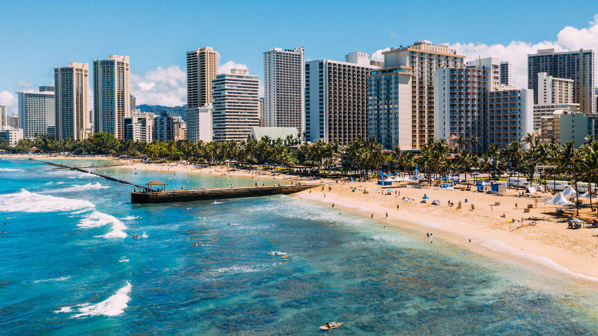 Oahu, beach, tall buildings, SD Desktop Wallpaper