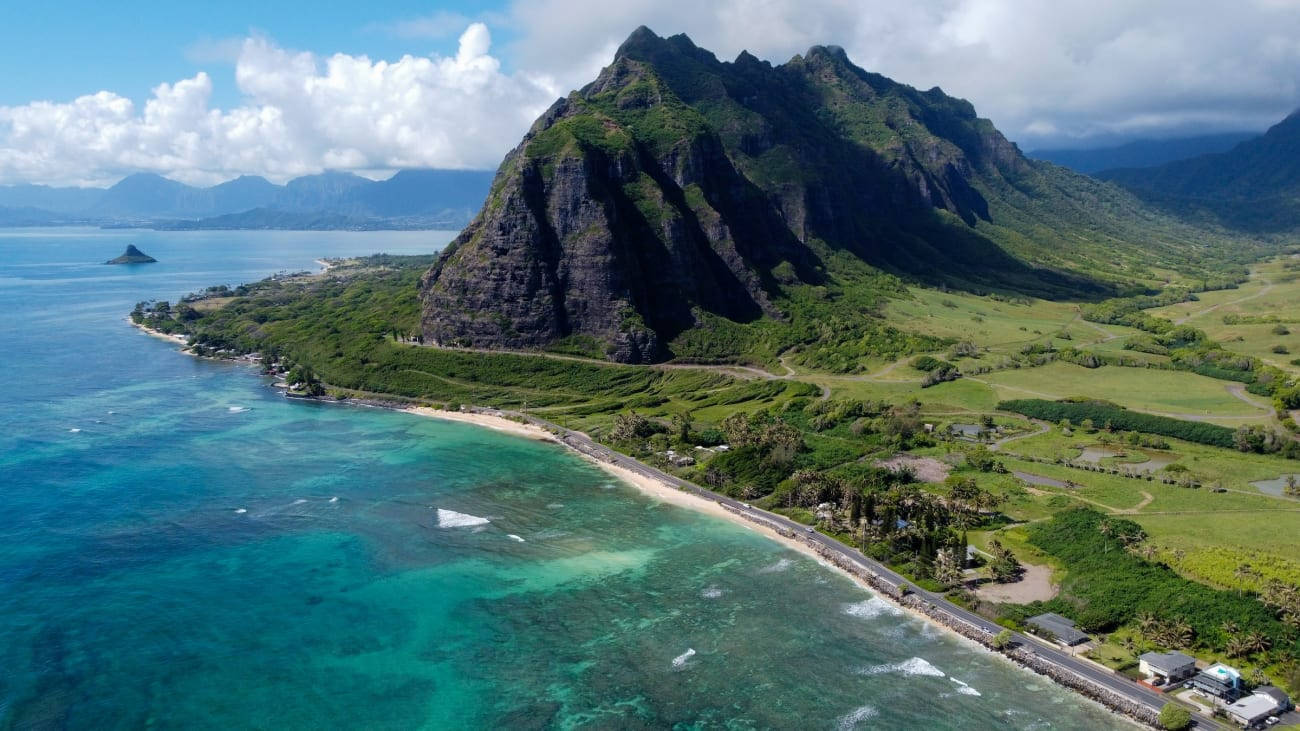 Oahu, mountain, turquoise coastline, HD Desktop Wallpaper