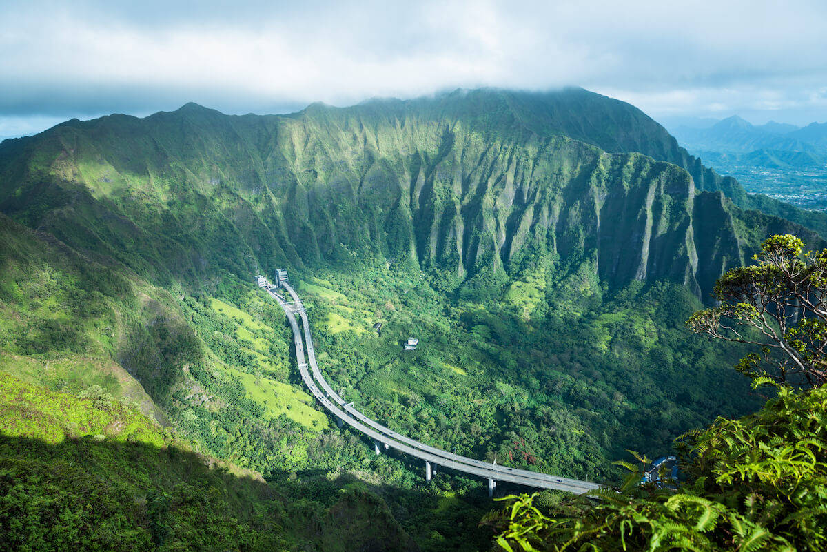 Oahu, highway, mountain valley, SD Desktop Wallpaper