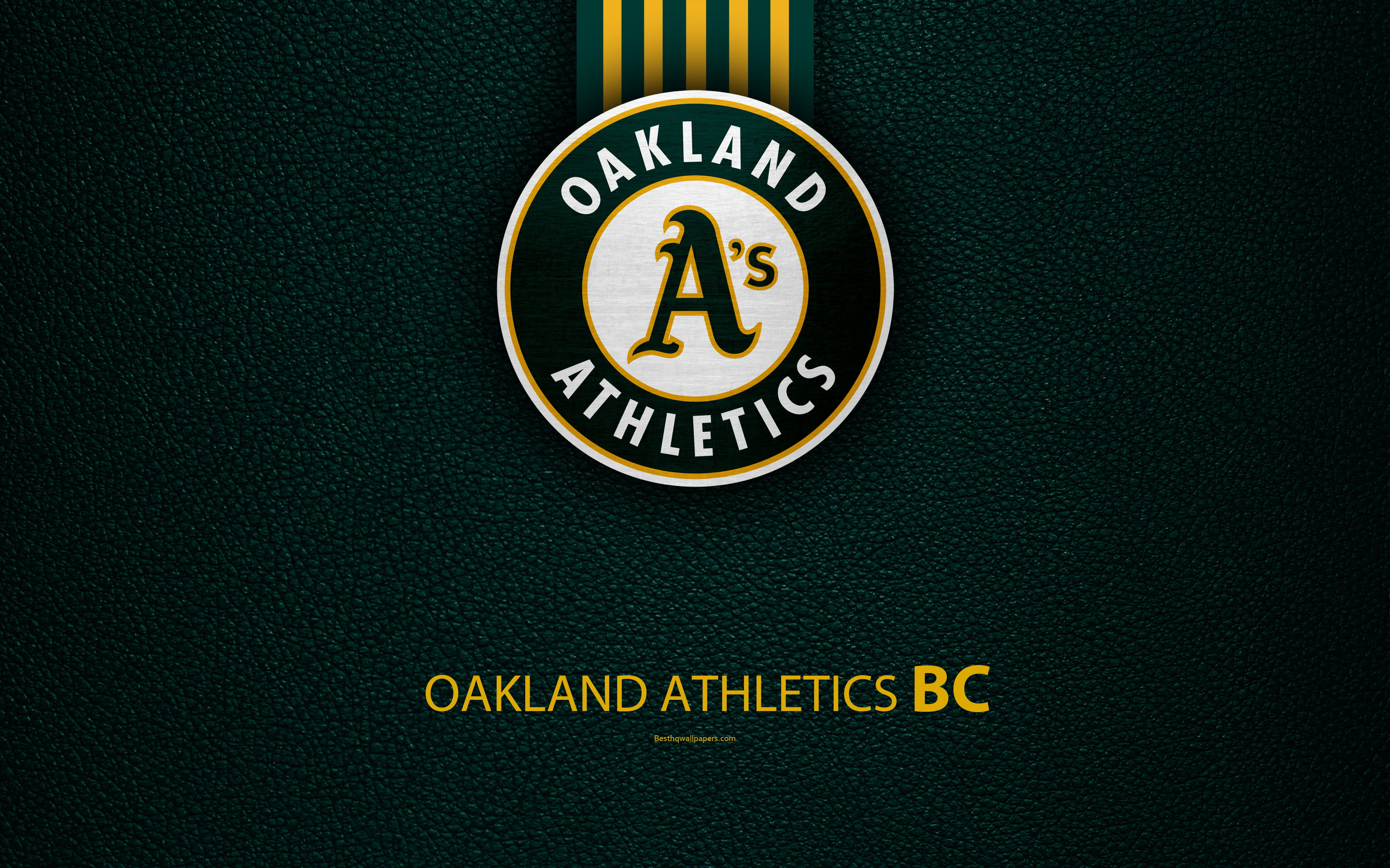 Oakland Athletics, green and gold, textured dark green leather background, 4K Desktop Wallpaper