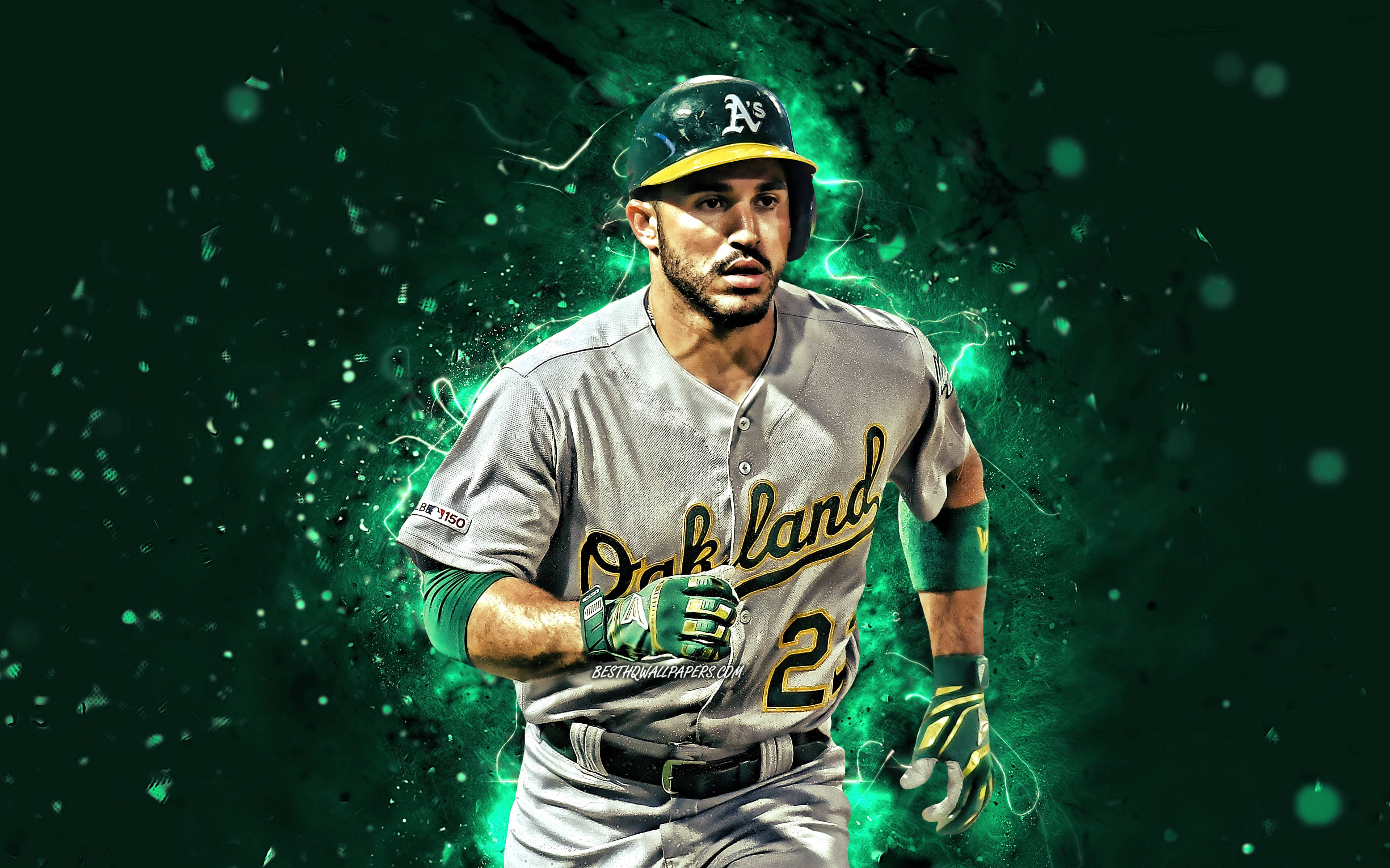 Oakland Athletics, electric green energy, dark background, 4K Desktop Wallpaper