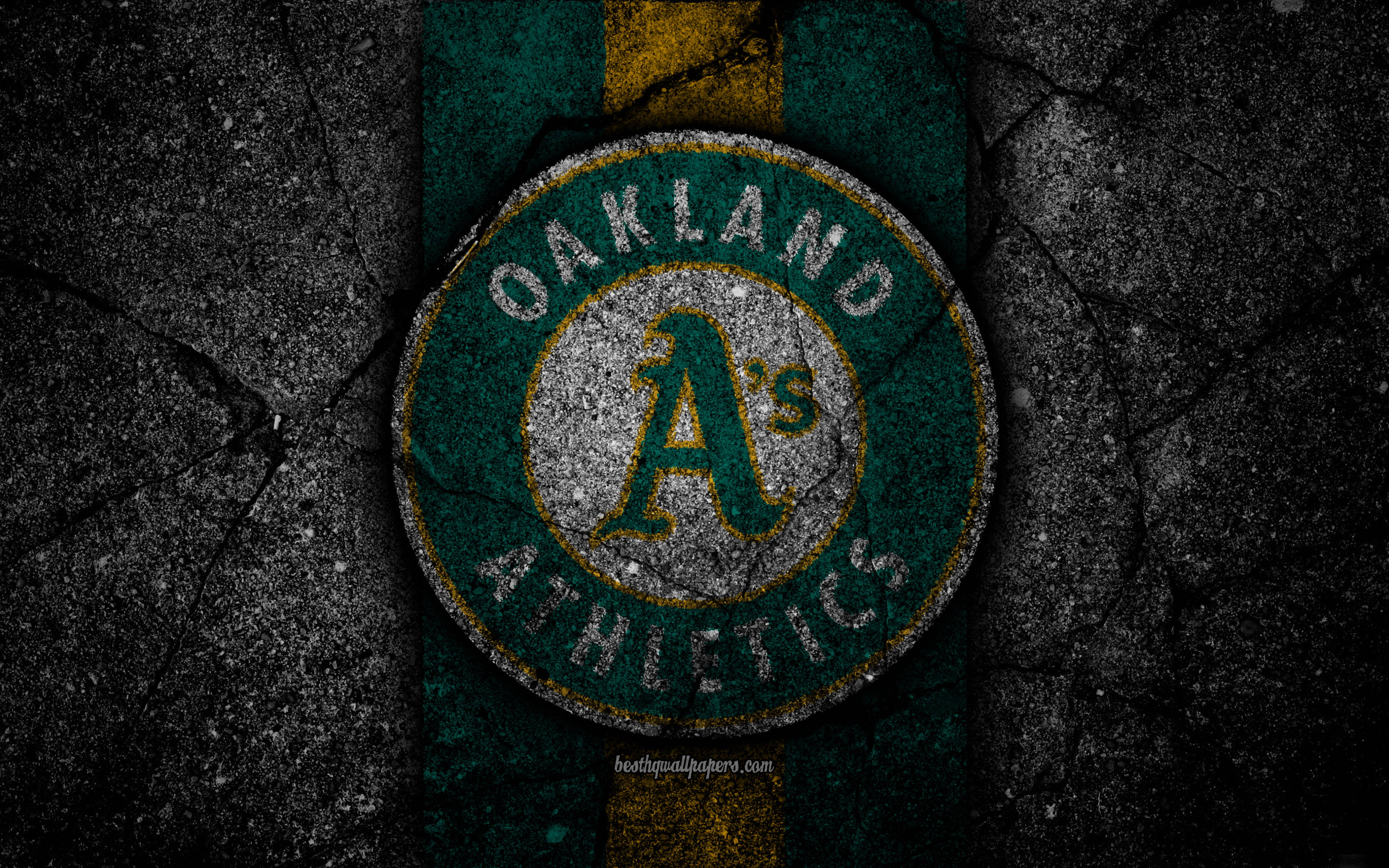 Oakland Athletics, asphalt, cracked asphalt, 4K Desktop Wallpaper