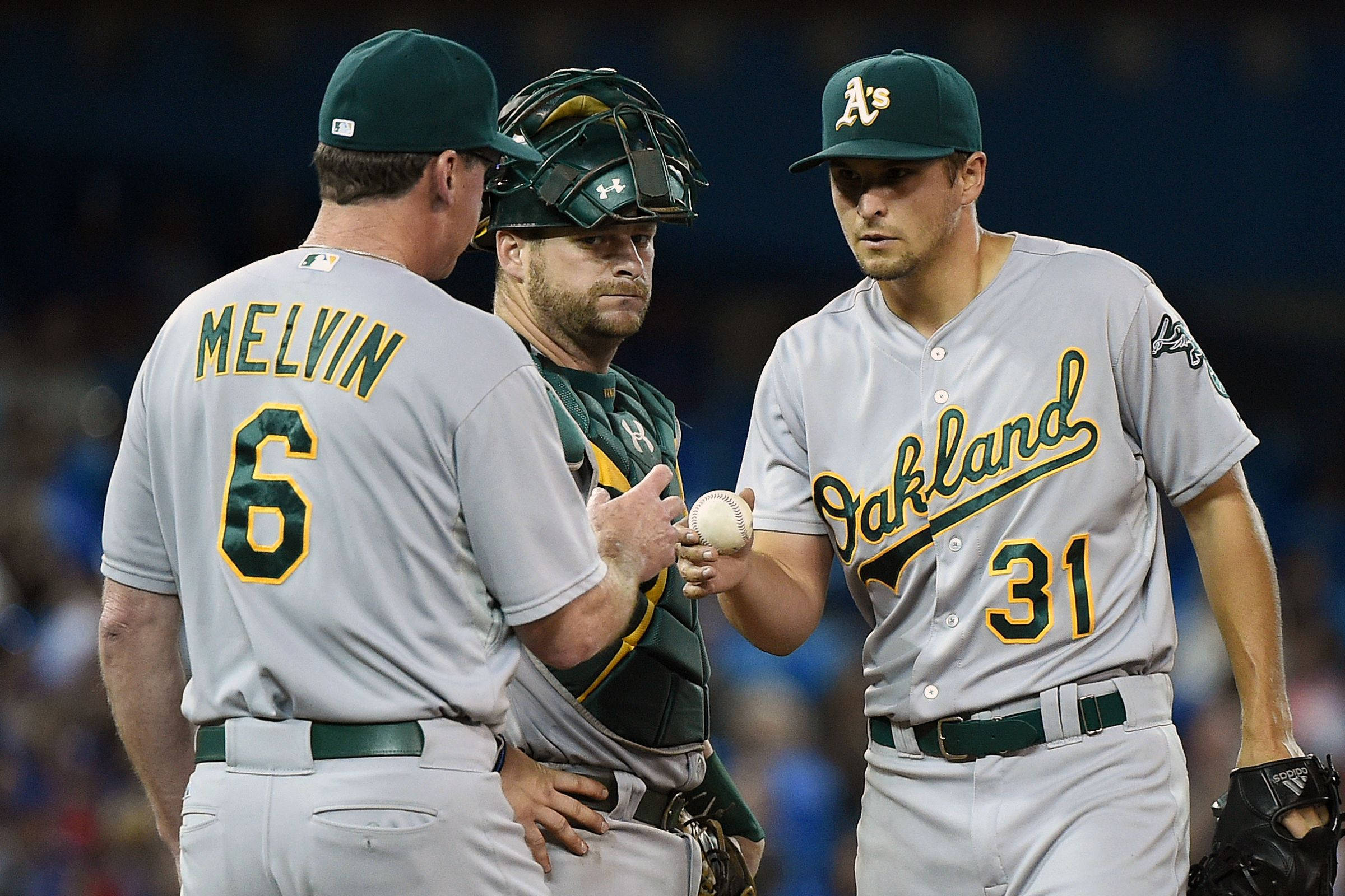 Oakland Athletics, gray uniforms, night game, Full HD Desktop Wallpaper
