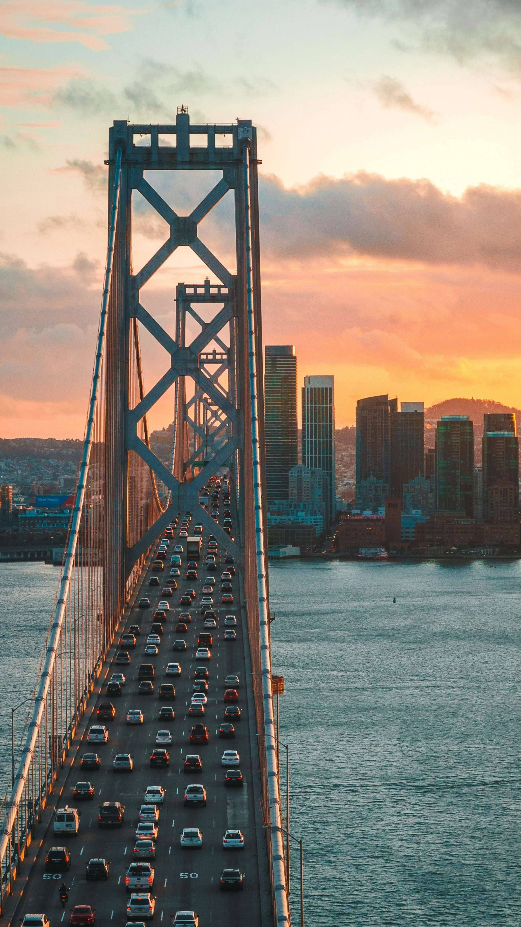 Oakland, skyline, sunset, 4K Phone Wallpaper