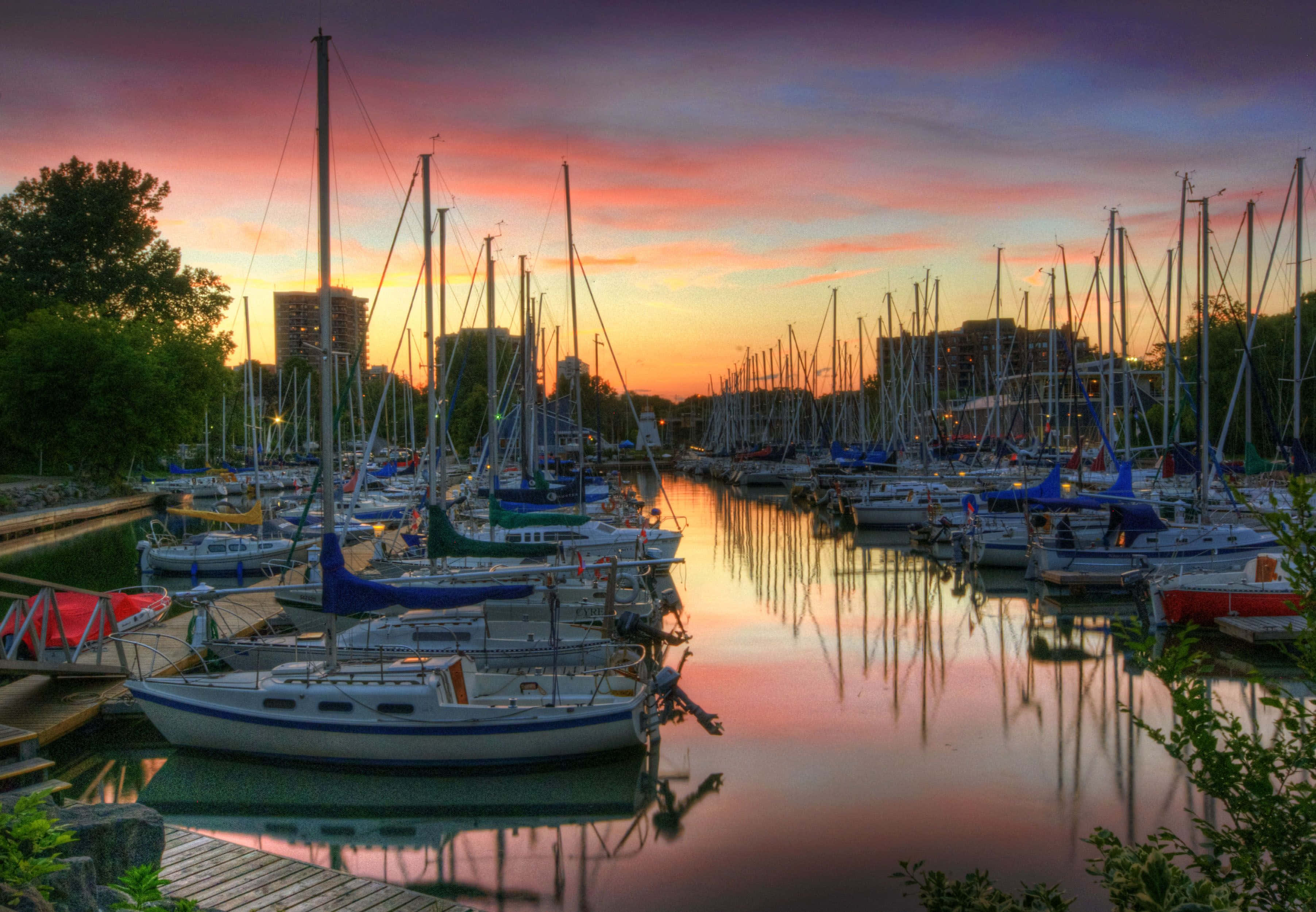 Oakville, sunset, marina, 2K Desktop Wallpaper