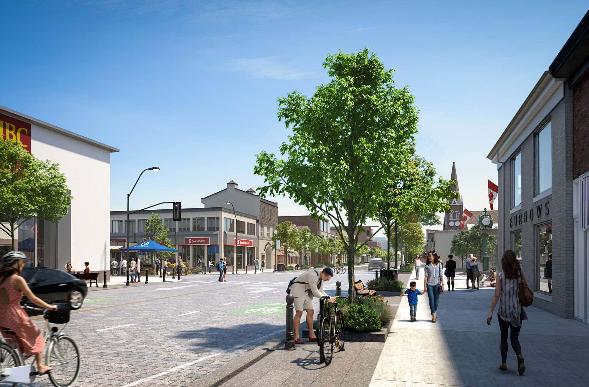 Oakville, downtown street scene, pedestrianized urban street, Full HD Desktop Wallpaper