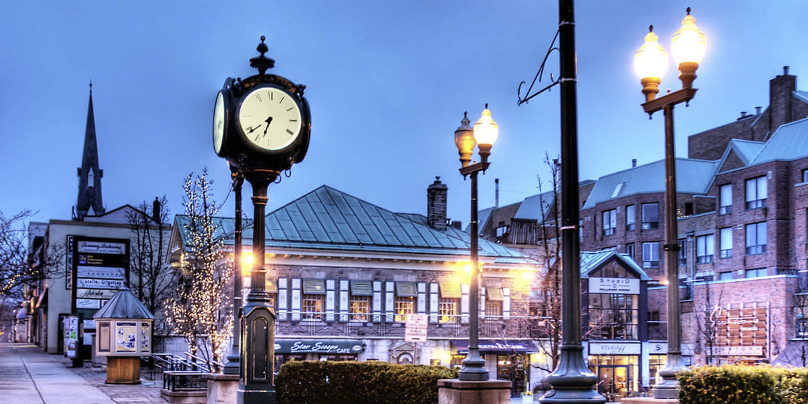 Oakville, twilight, vintage street clock, HD Desktop Wallpaper