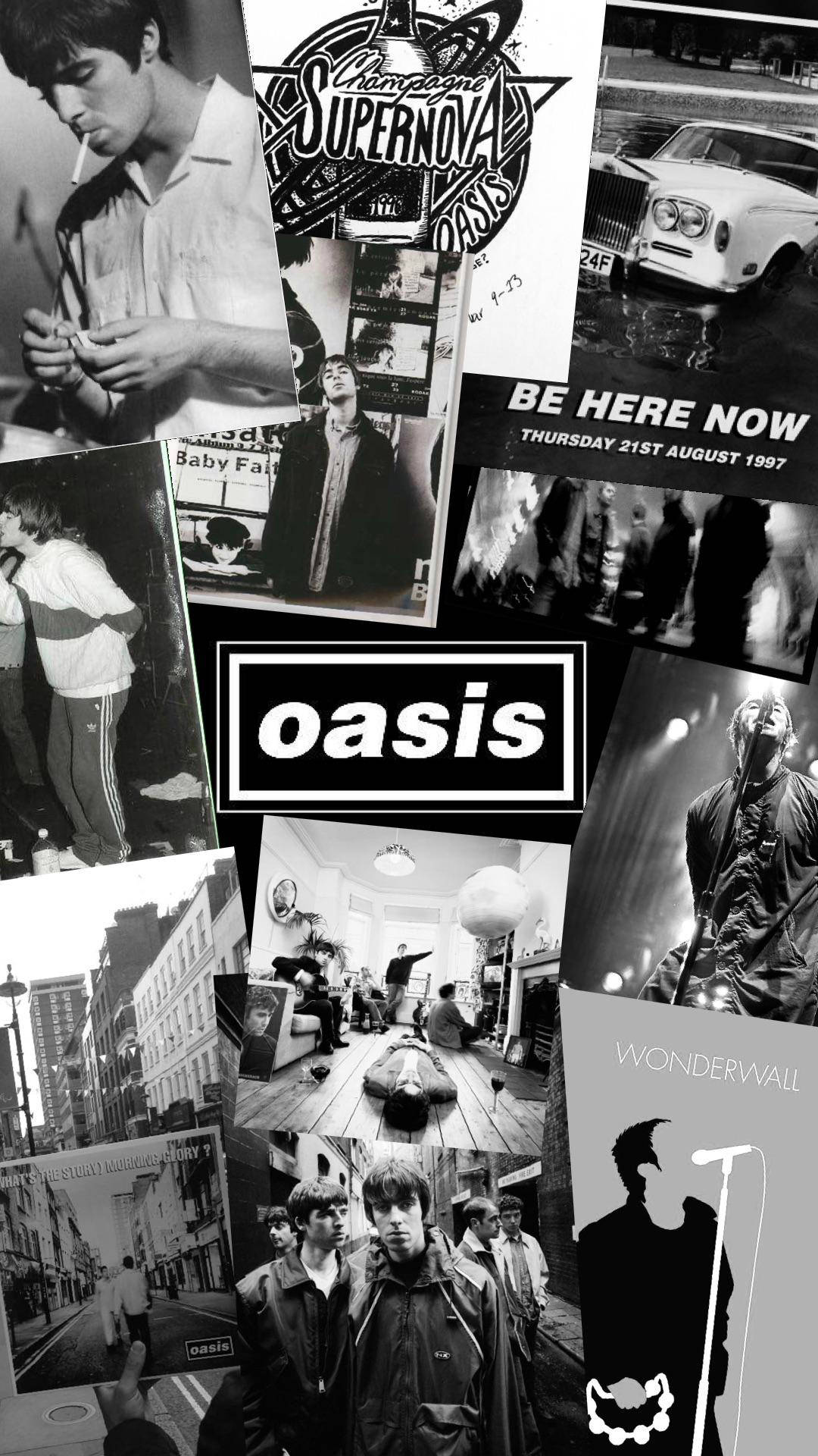 Oasis, black and white, collage, Full HD Phone Wallpaper