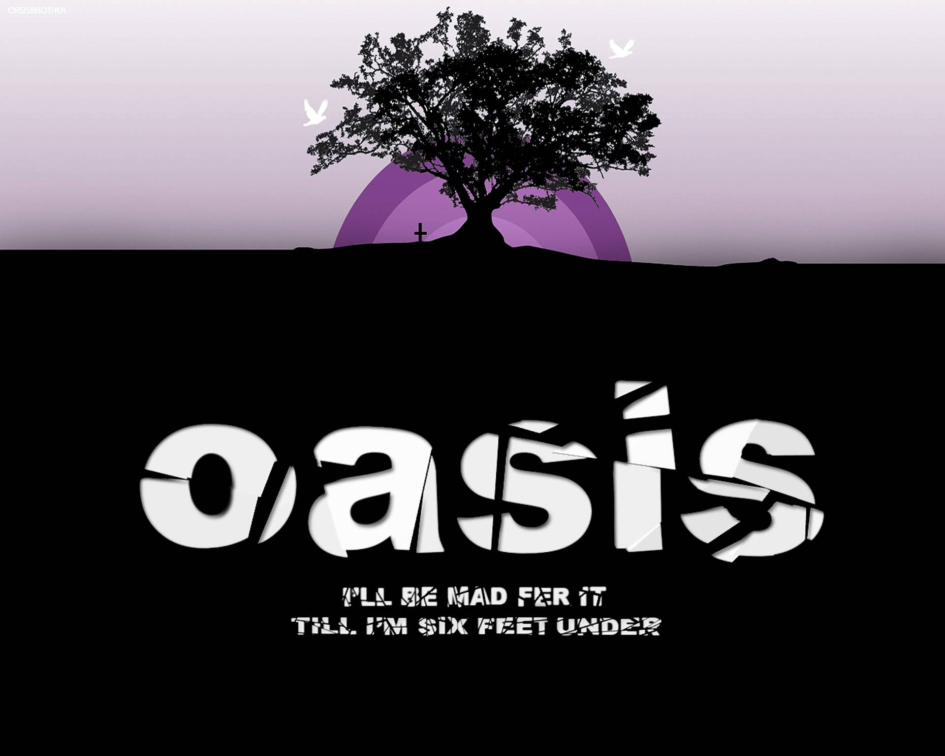 Oasis, tree silhouette, hill, Full HD Desktop Wallpaper
