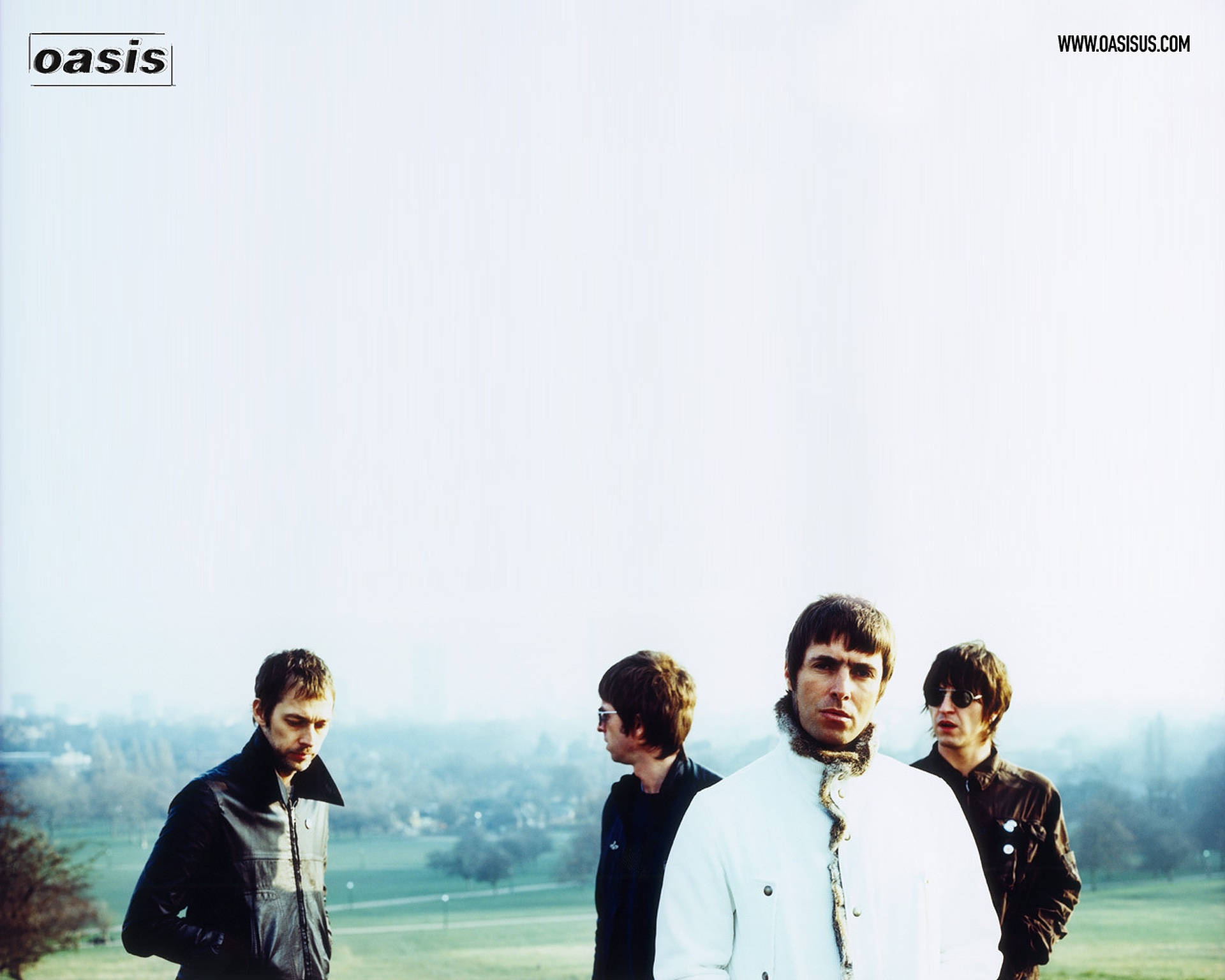 Oasis, white sky, grassy hill, Full HD Desktop Wallpaper