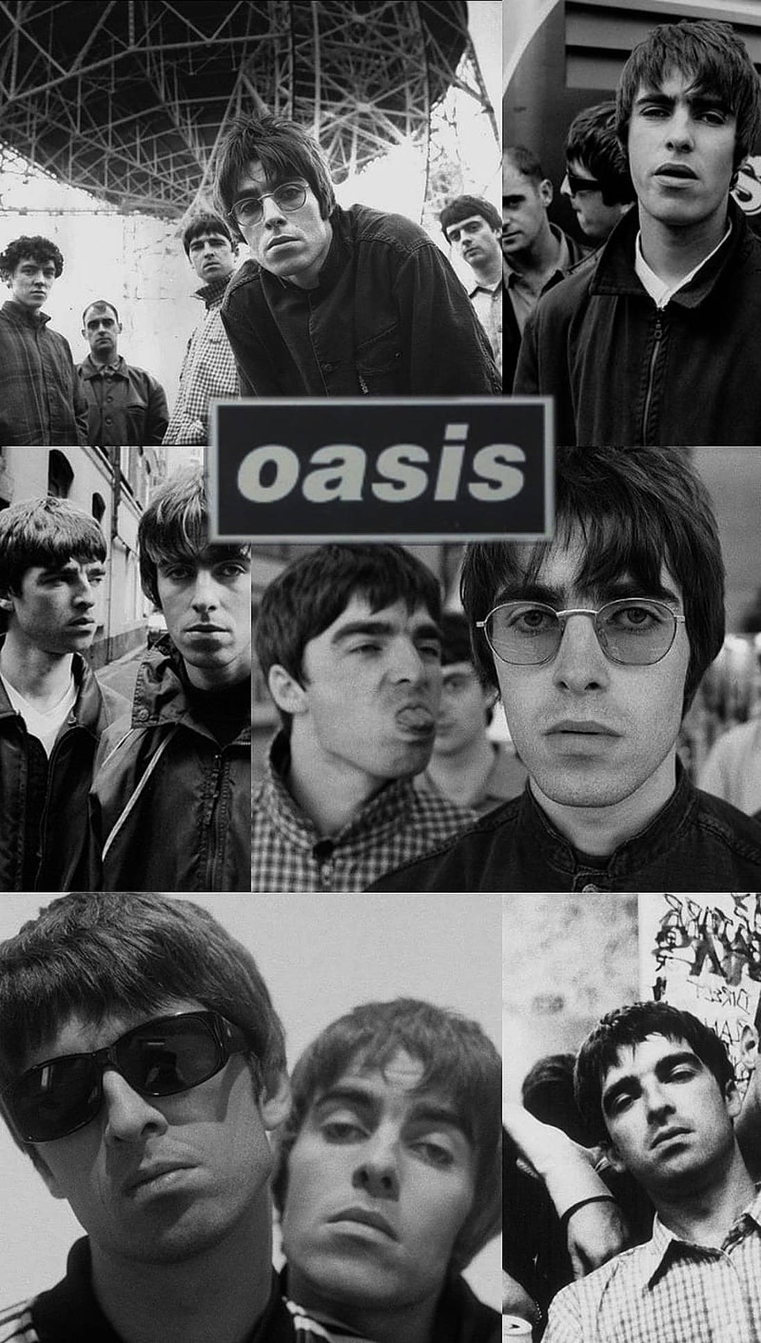 Oasis, band members, black and white collage, Full HD Phone Wallpaper