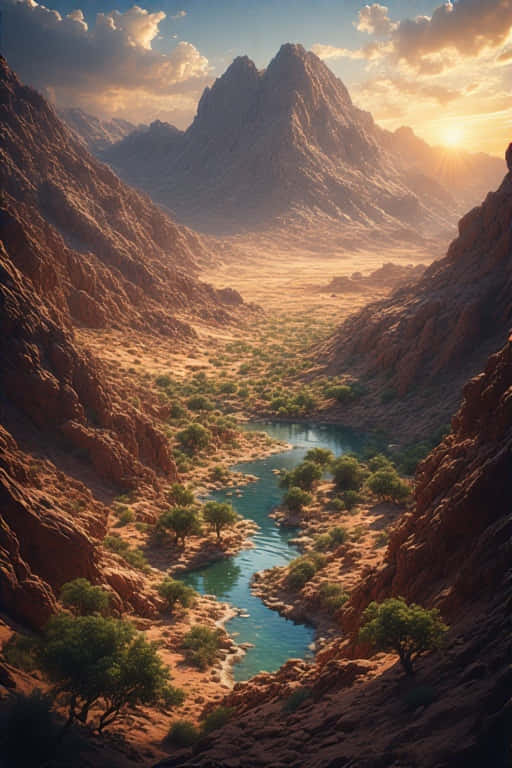 desert landscape, oasis, turquoise river, SD Phone Wallpaper