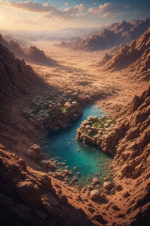 desert landscape, oasis, golden hour, SD Phone Wallpaper