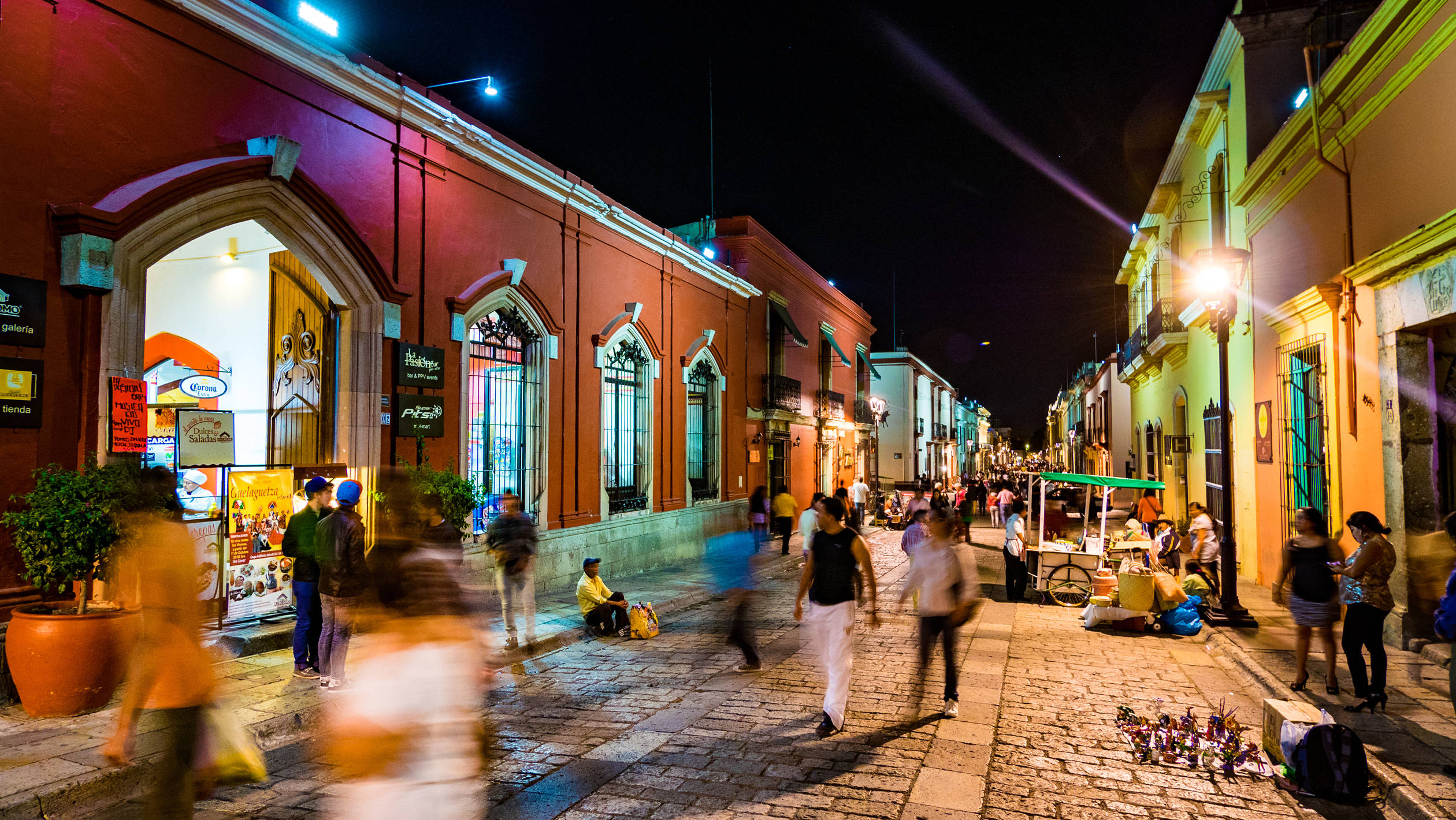 Oaxaca, cobblestone street, colorful colonial buildings, Full HD Desktop Wallpaper