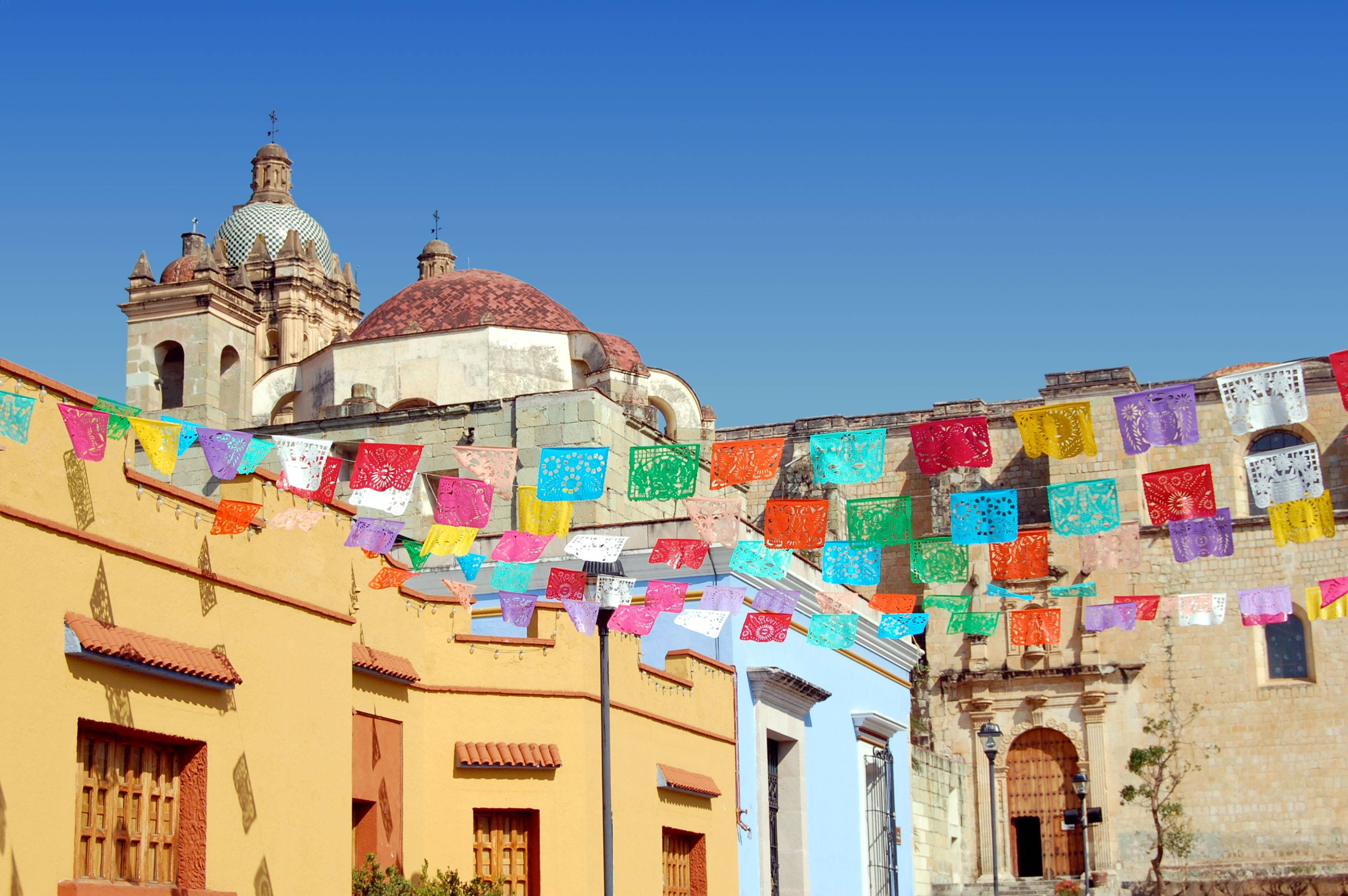 colorful buntings, Oaxaca, papel picado banners, 2K Desktop Wallpaper