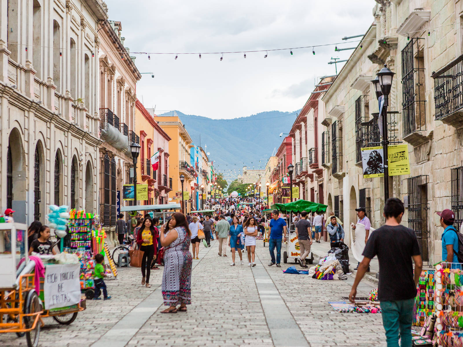 plaza, Oaxaca, cobblestone street, HD Desktop Wallpaper
