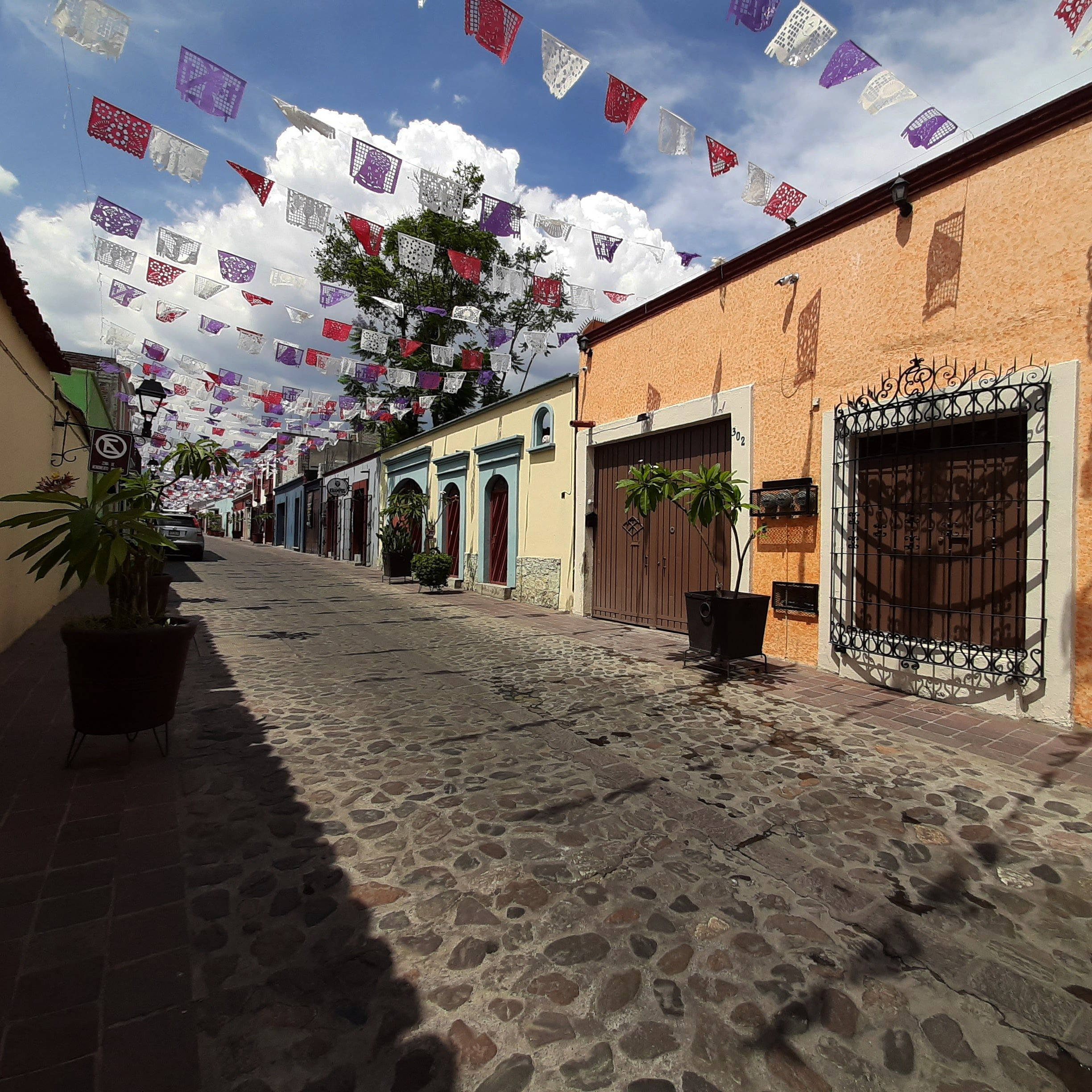 Oaxaca, cobblestone street, colorful colonial buildings, Full HD Desktop Wallpaper