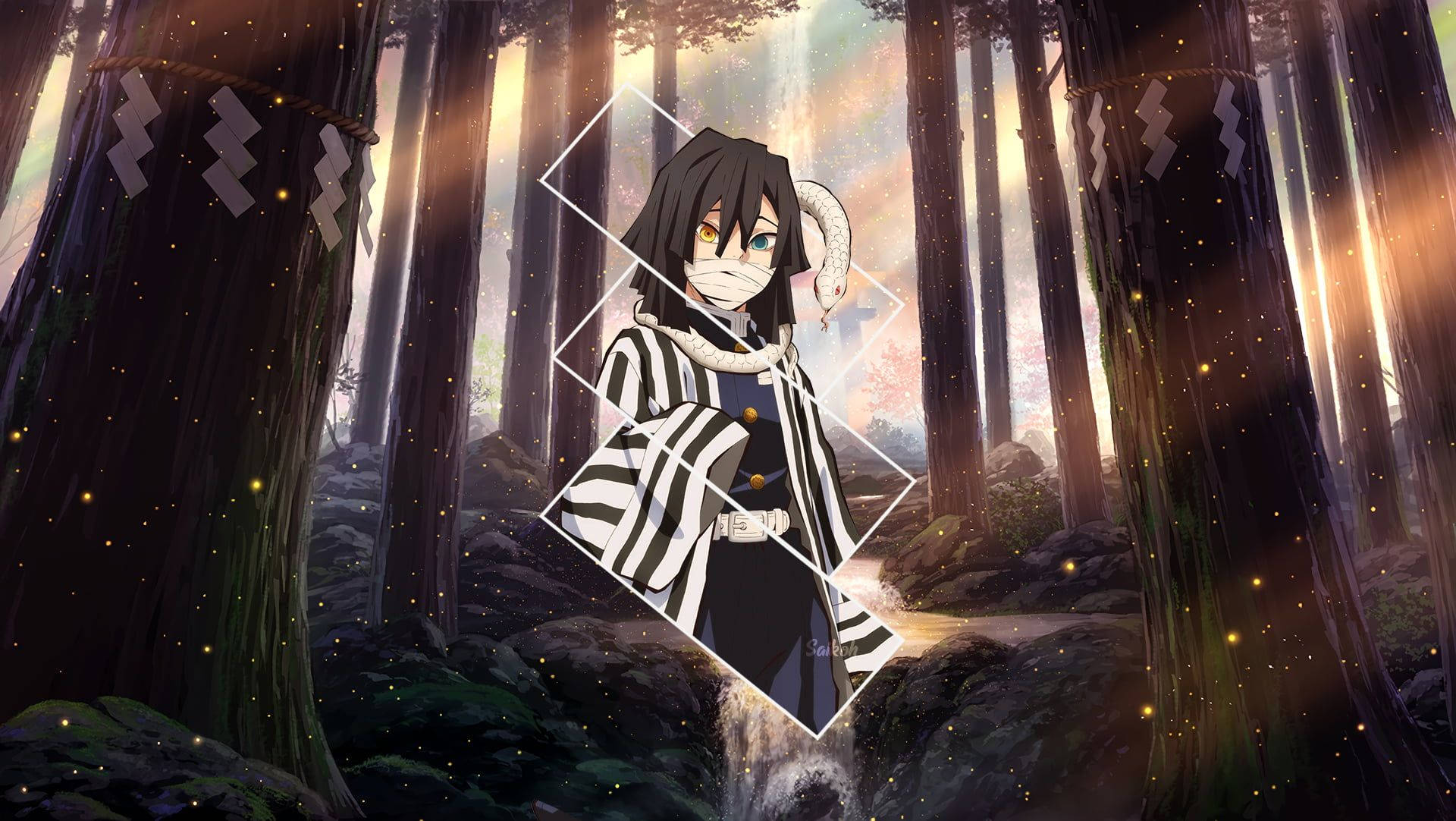 Obanai Iguro, snake, mystical forest, Full HD Desktop Wallpaper