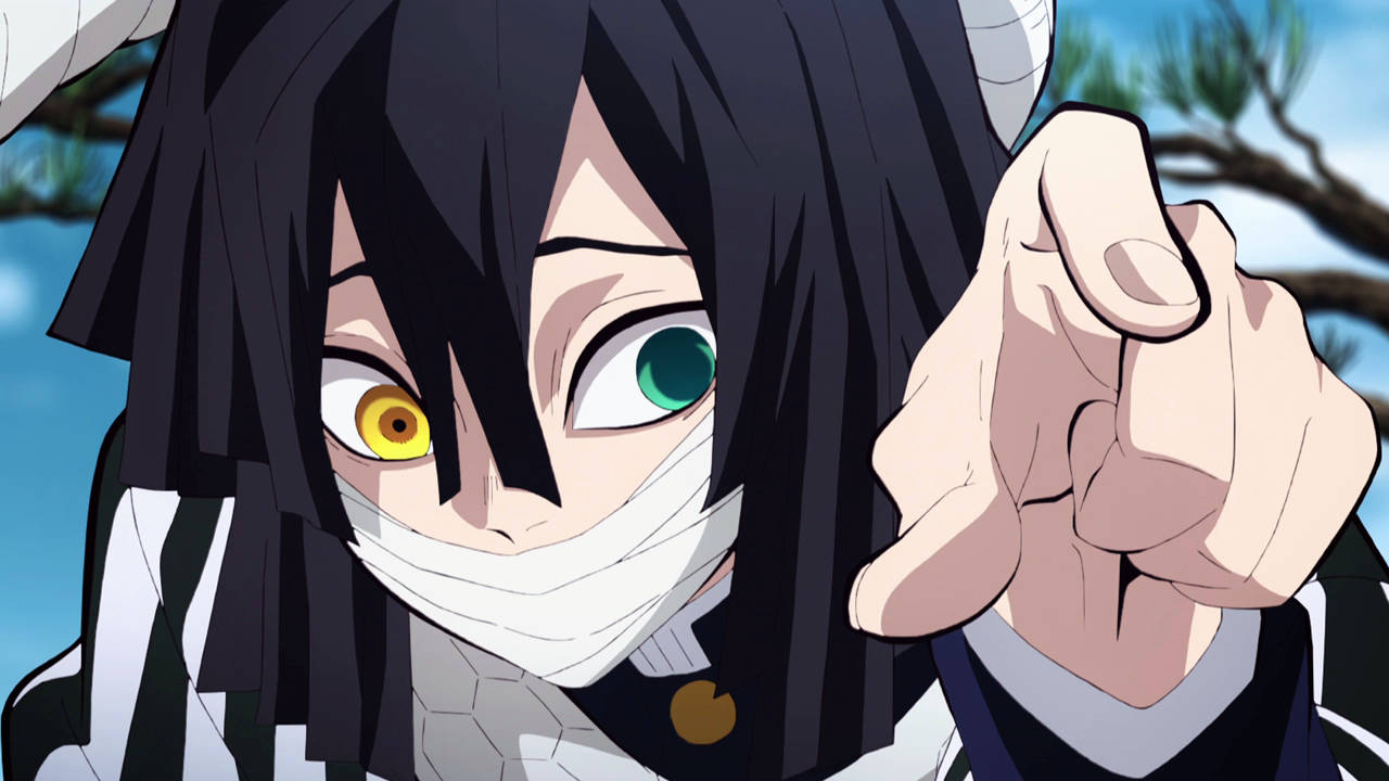Obanai Iguro, heterochromatic eyes, white mask, HD Desktop Wallpaper